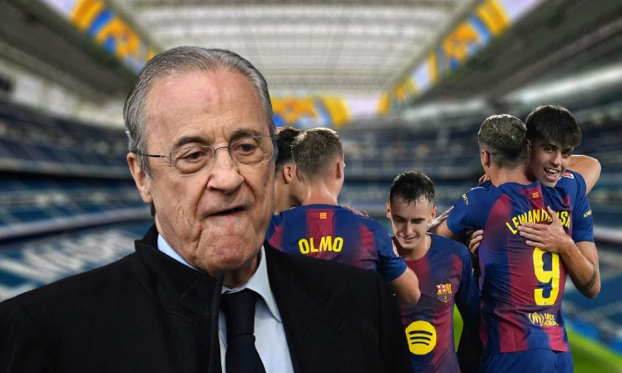 Florentino Pérez, jugadores del Barcelona y el Santiago Bernabéu. Florentino Pérez, jugadores del Barcelona y el Santiago Bernabéu.