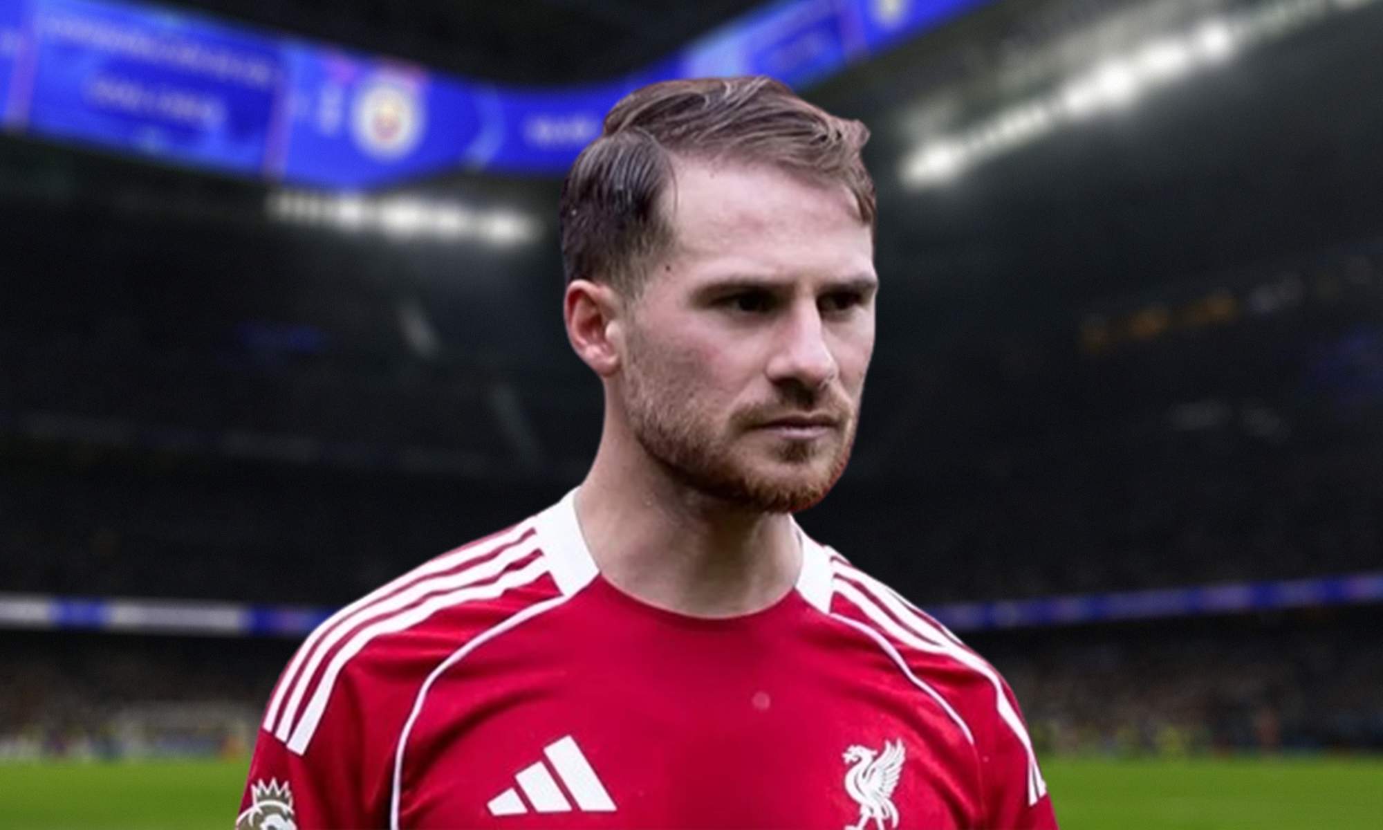 Mac Allister con la camiseta del Liverpool y el Santiago Bernabéu.