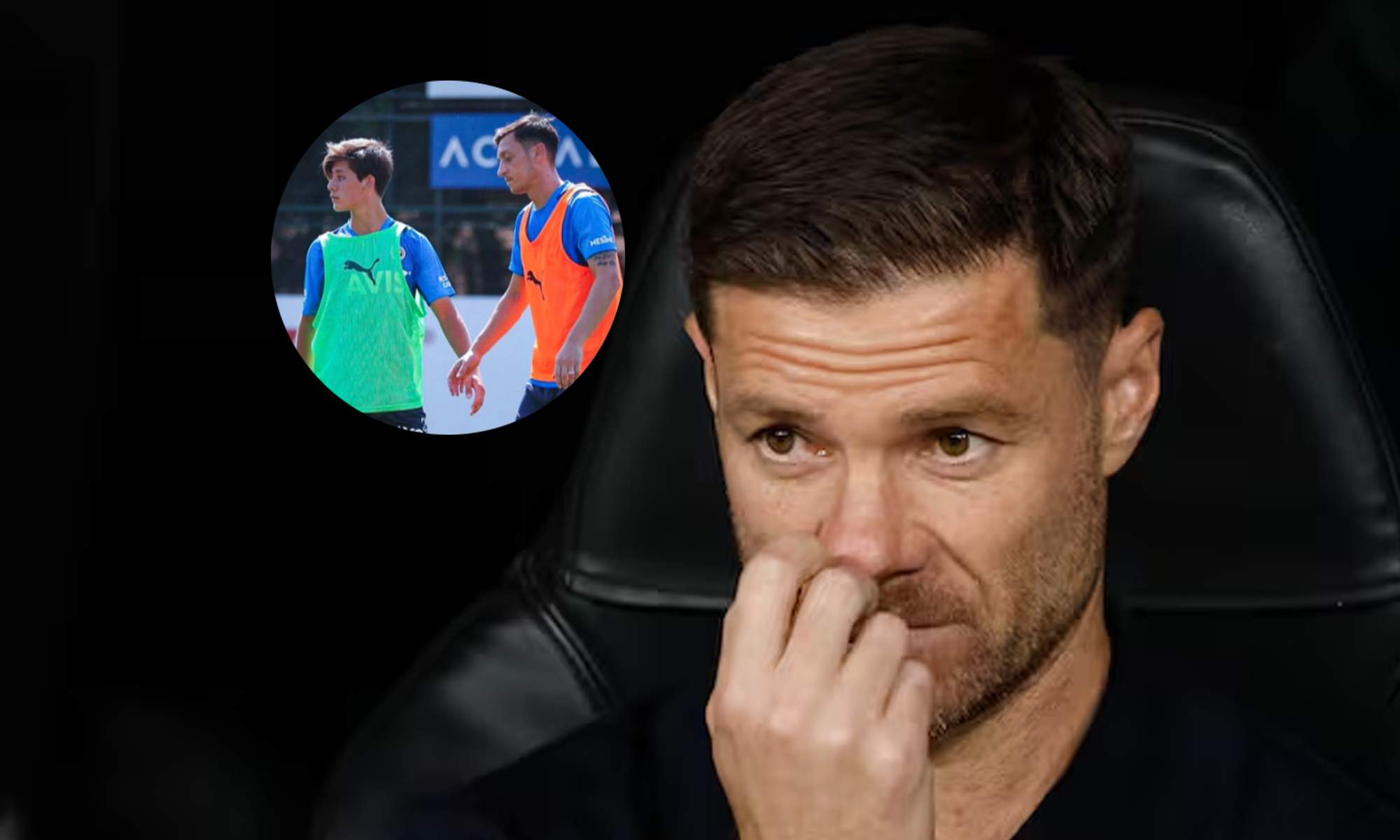Xabi Alonso en el banquillo y una foto de Arda Güler con Mesut Özil.