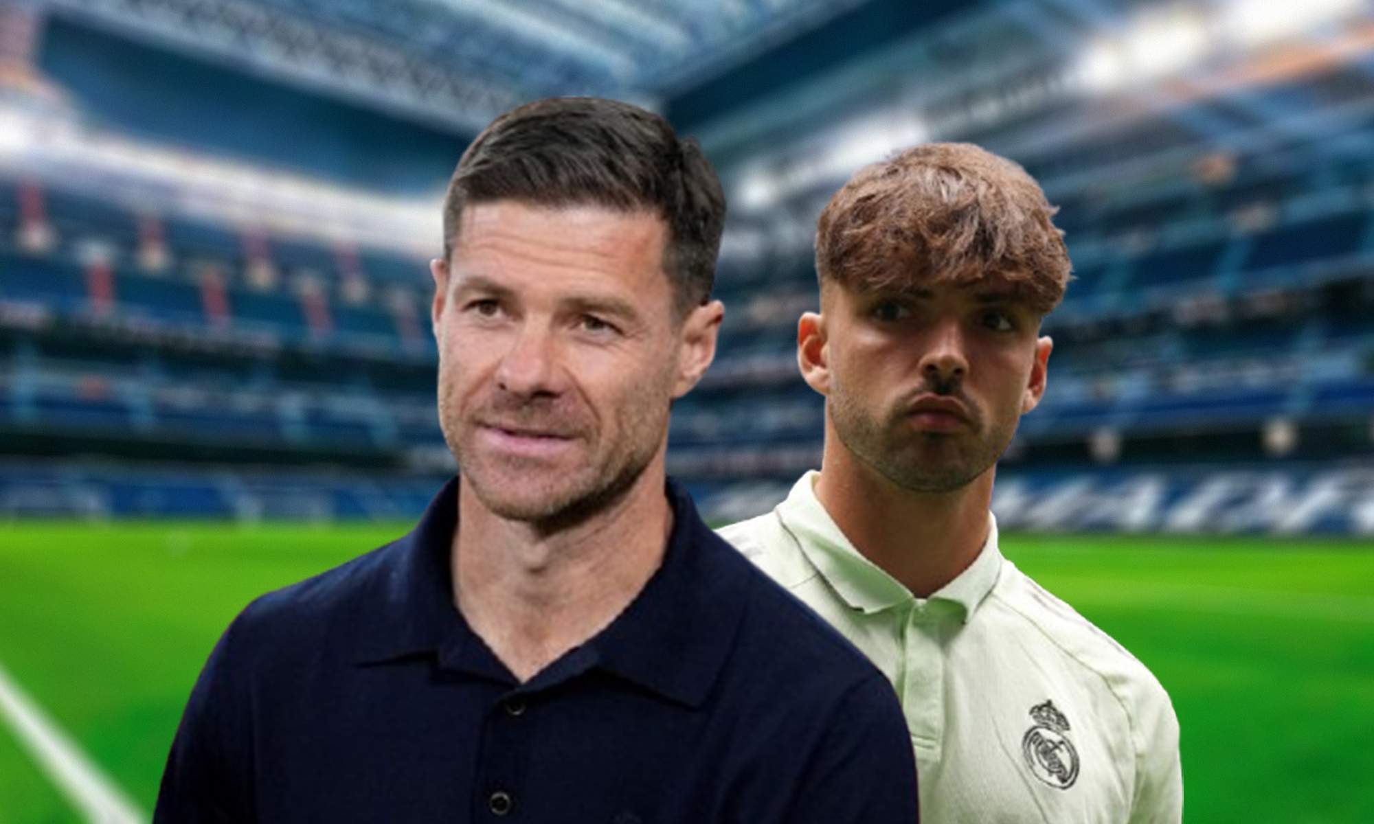 Xabi Alonso, Raúl Asencio y el Santiago Bernabéu. Xabi Alonso, Raúl Asencio y el Santiago Bernabéu.