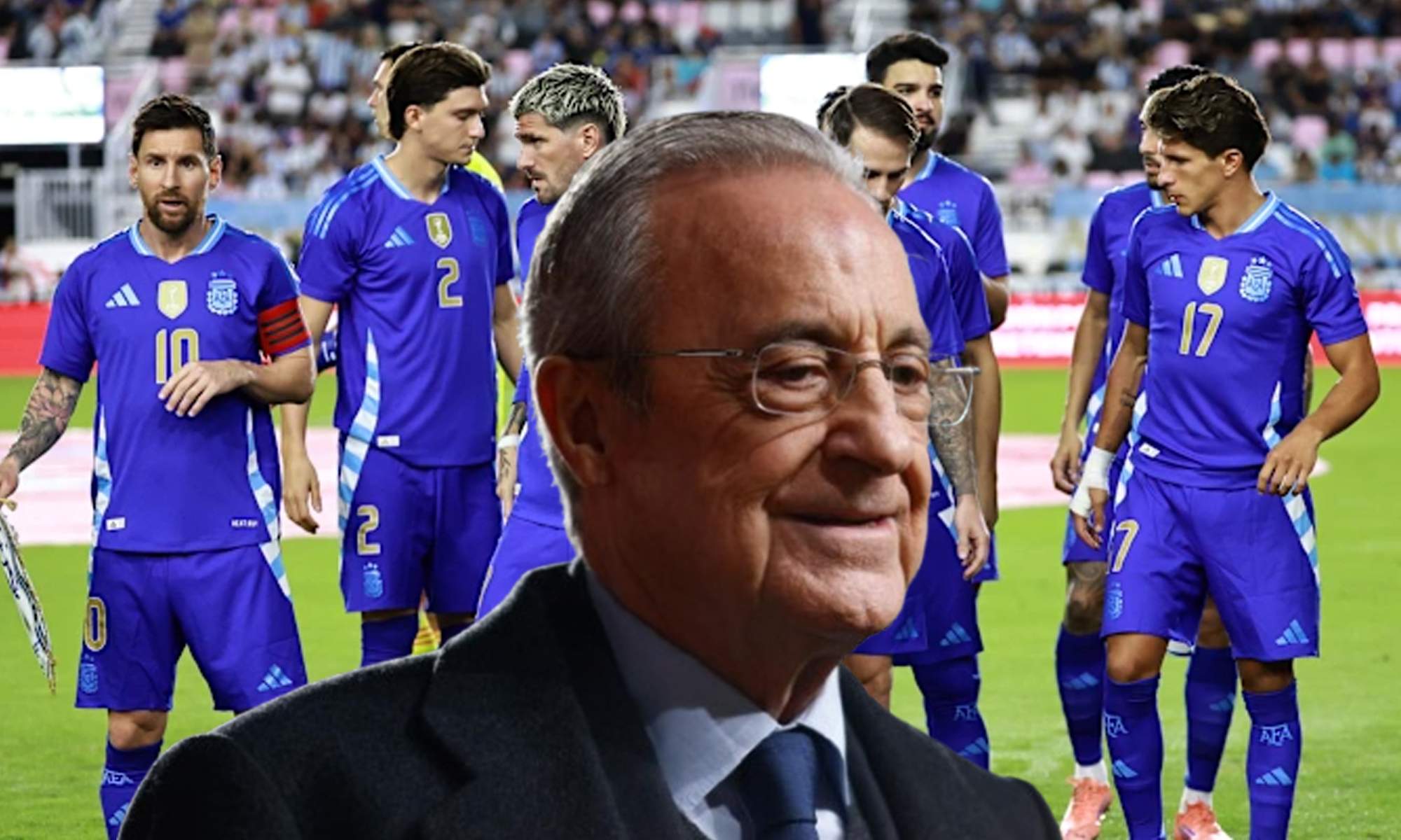 Florentino Pérez y jugadores de la Selección Argentina. 