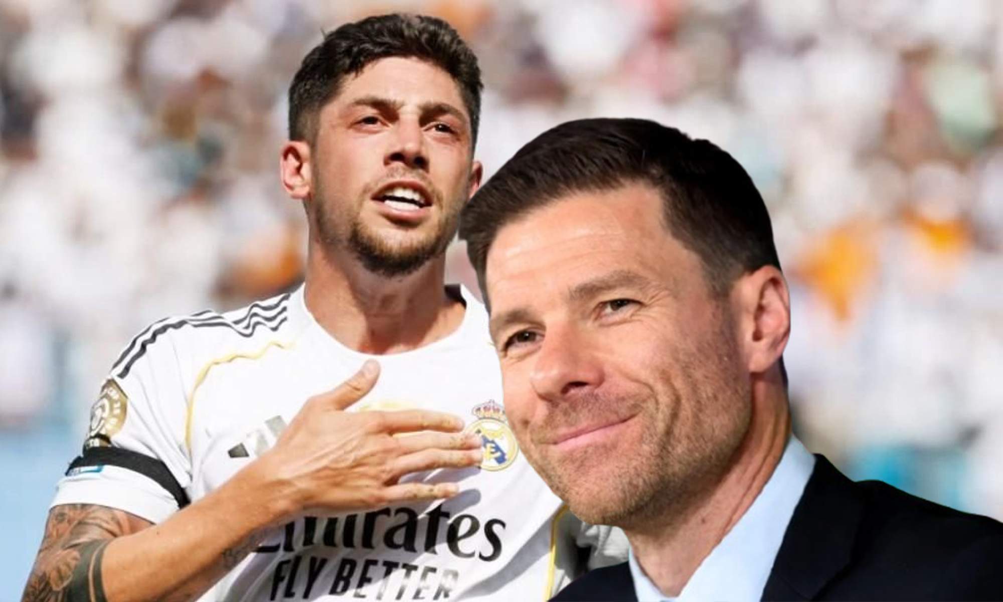 Xabi Alonso y Fede Valverde disputando un partido del Real Madrid. Xabi Alonso y Fede Valverde disputando un partido del Real Madrid.