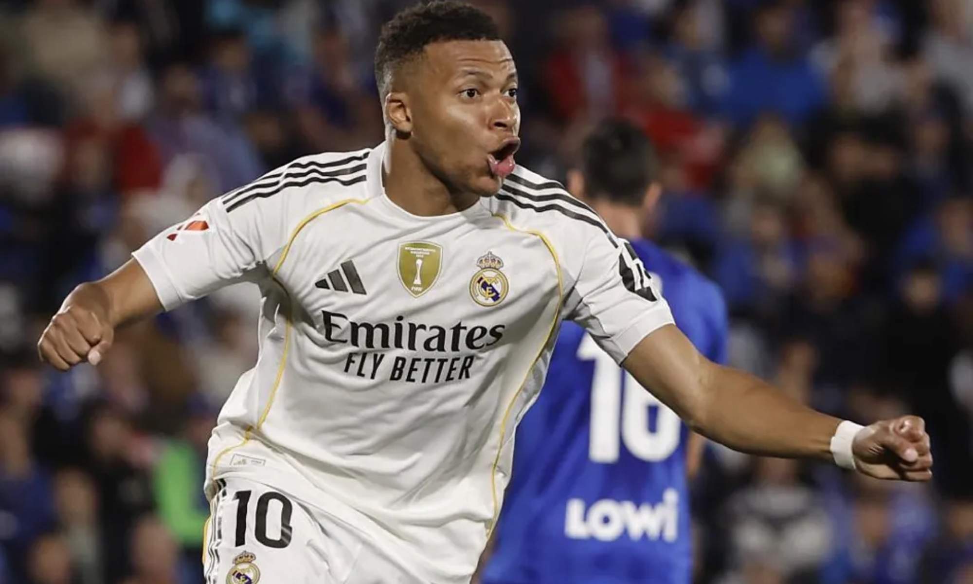 Kylian Mbappé celebra el gol ante el Getafe en el partido de esta noche en el Coliseum.
