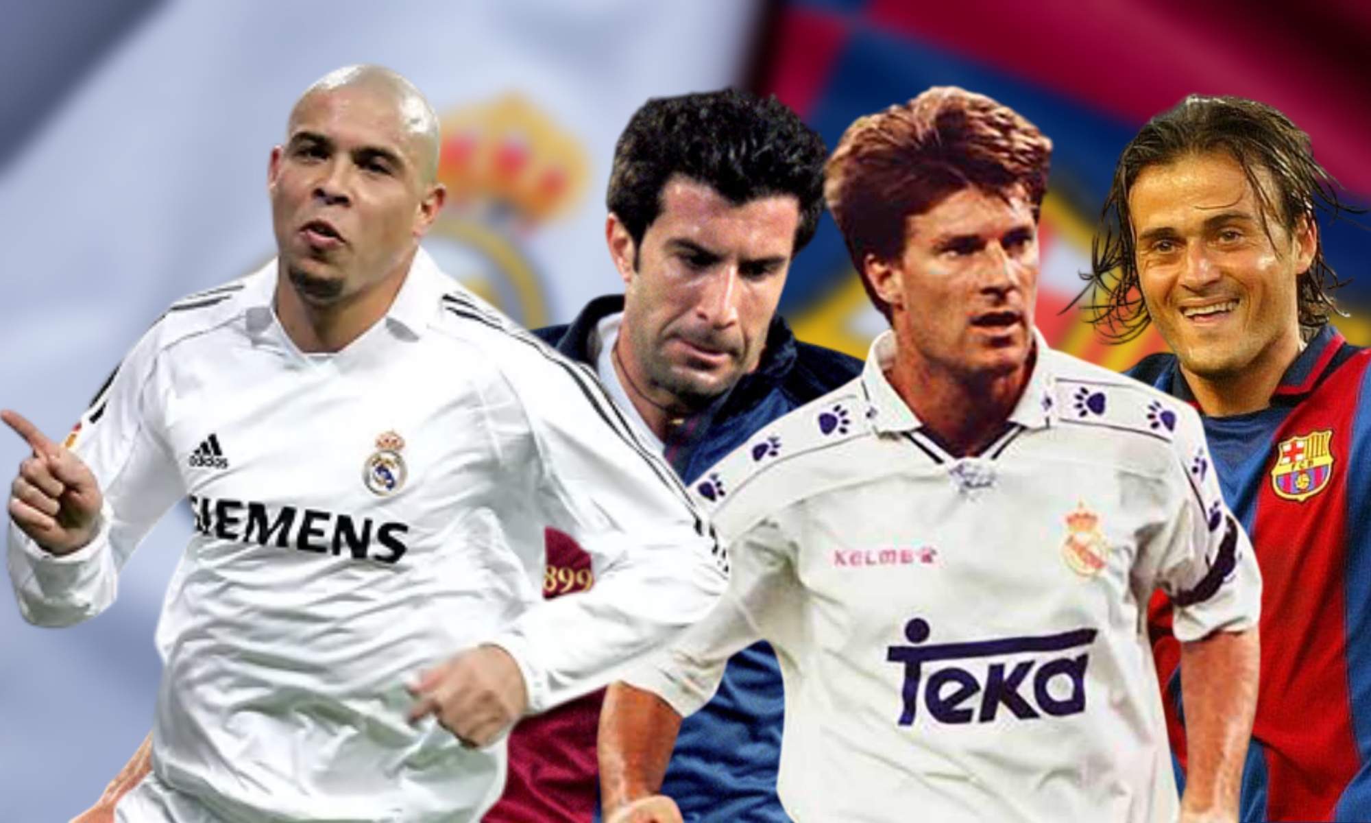 Ronaldo Nazario, Luis Figo, Michael Laudrup y Luis Enrique son varios de los jugadores que pasaron por Real Madrid y Barcelona. Ronaldo Nazario, Luis Figo, Michael Laudrup y Luis Enrique son varios de los jugadores que pasaron por Real Madrid y Barcelona.