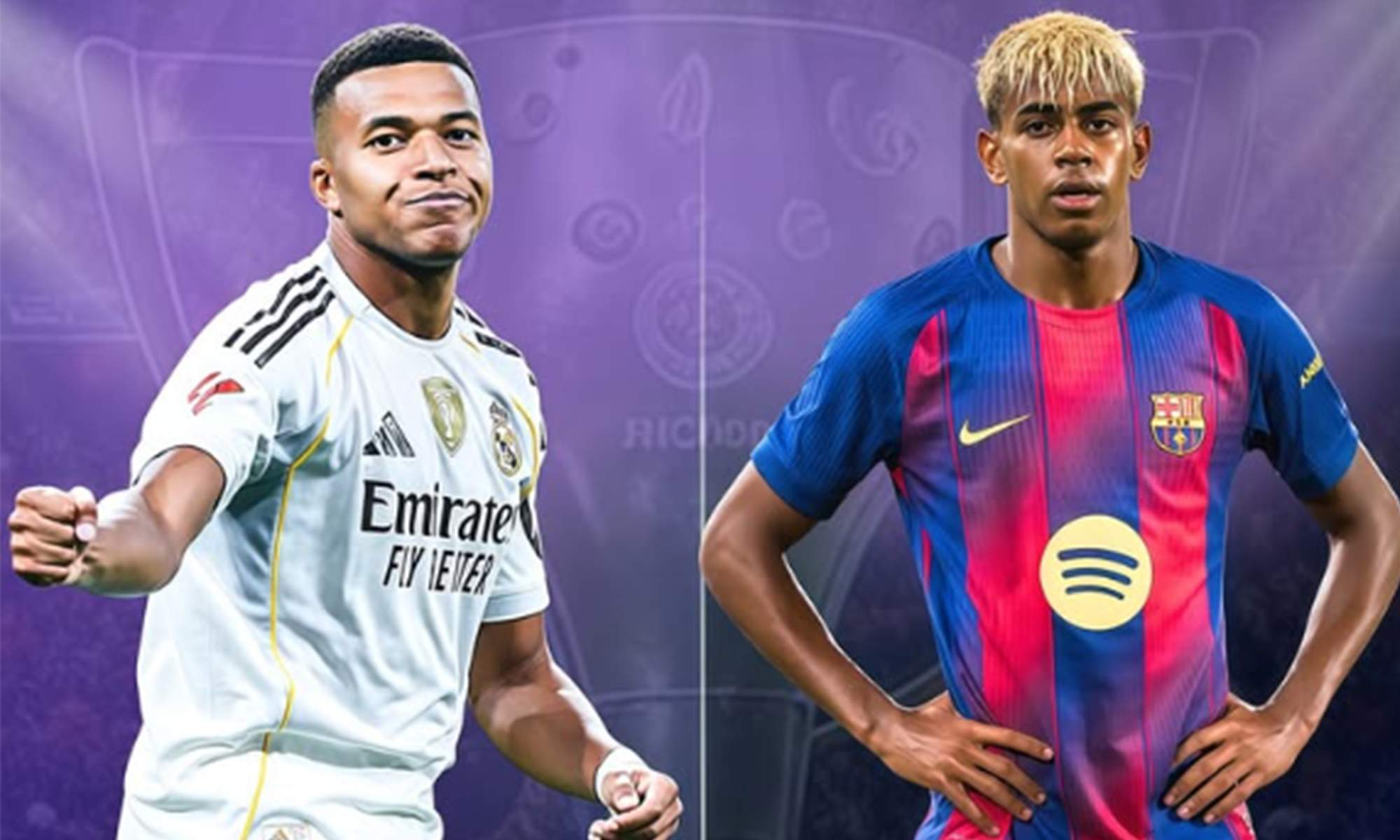 Kylian Mbappé y Lamine Yamal en la previa del Real Madrid - Barcelona. Kylian Mbappé y Lamine Yamal en la previa del Real Madrid - Barcelona.