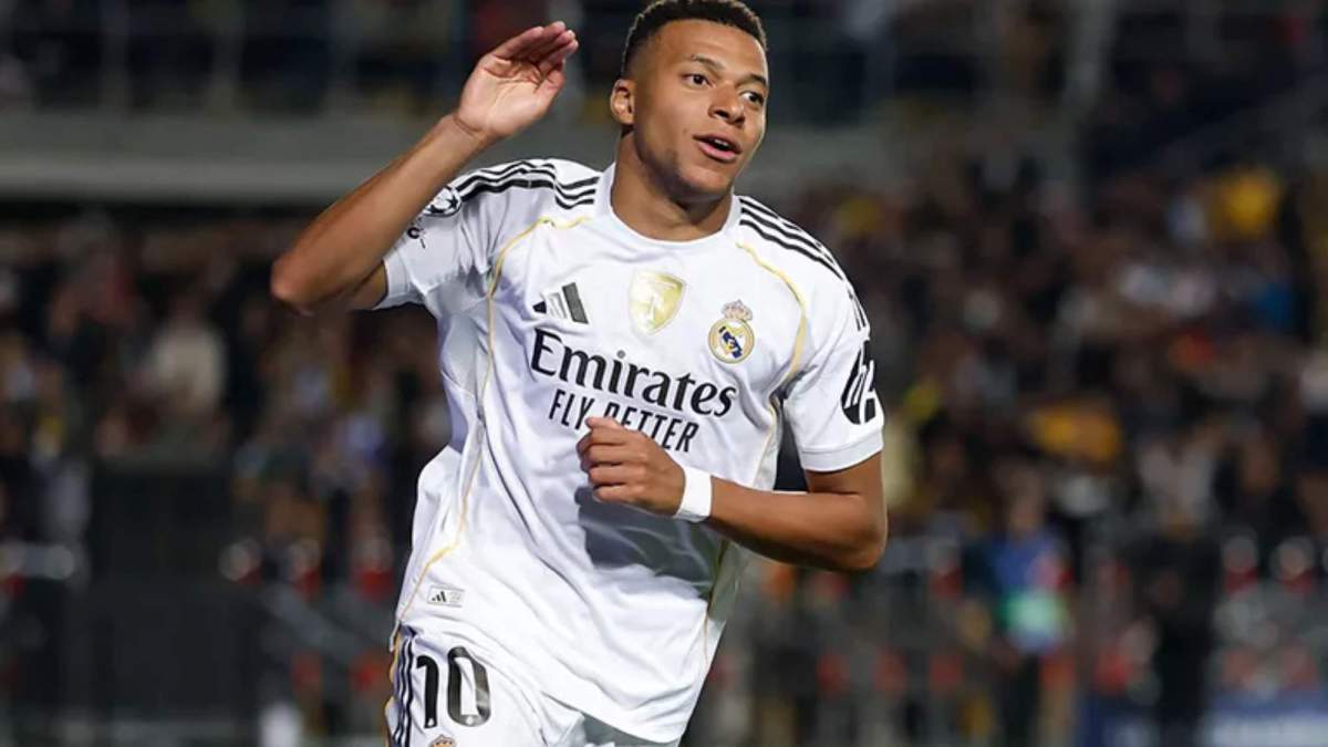 Kylian Mbappé celebrando un gol con el Real Madrid Kylian Mbappé celebrando un gol con el Real Madrid