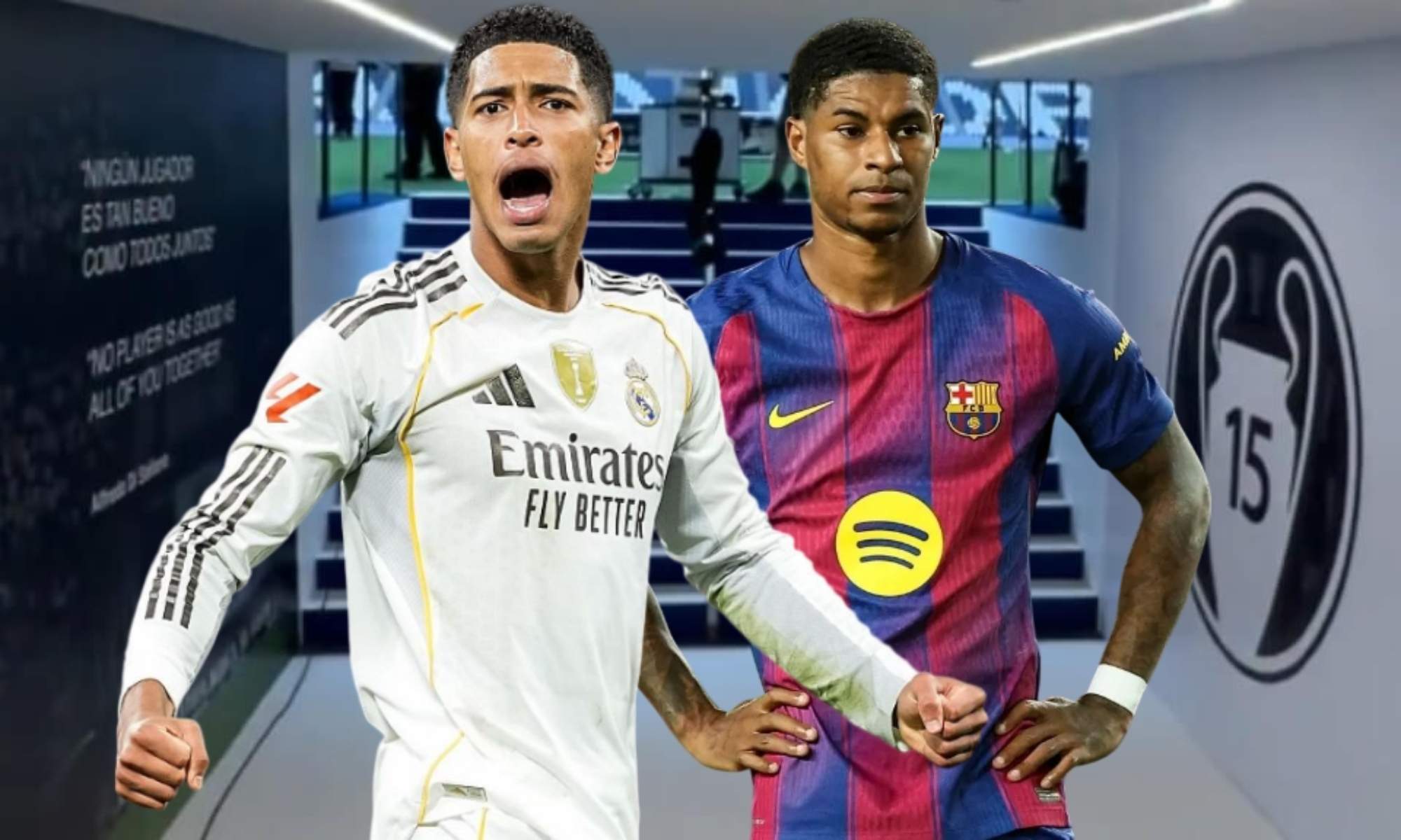 Jude Bellingham y Marcus Rashford intercambiaron algunas palabras sobre el Clásico al final del partido. Jude Bellingham y Marcus Rashford intercambiaron algunas palabras sobre el Clásico al final del partido.