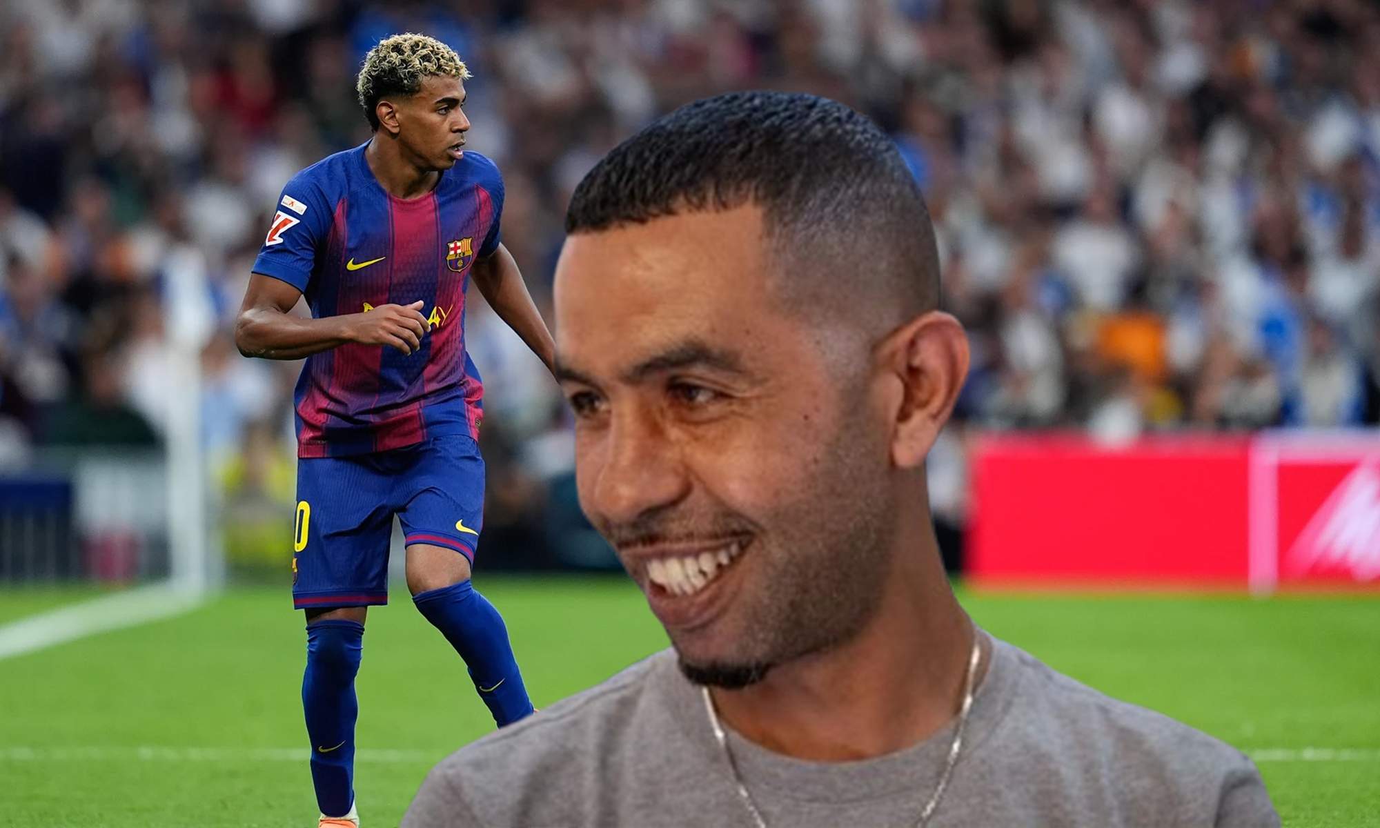 Padre de Lamine Yamal y una foto suya en el Clásico. Padre de Lamine Yamal y una foto suya en el Clásico.