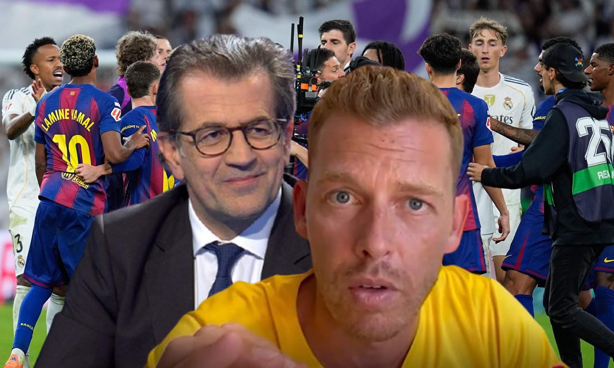 Jota Jordi, Toni Freixa y una captura del Real Madrid - Barcelona. Jota Jordi, Toni Freixa y una captura del Real Madrid - Barcelona.