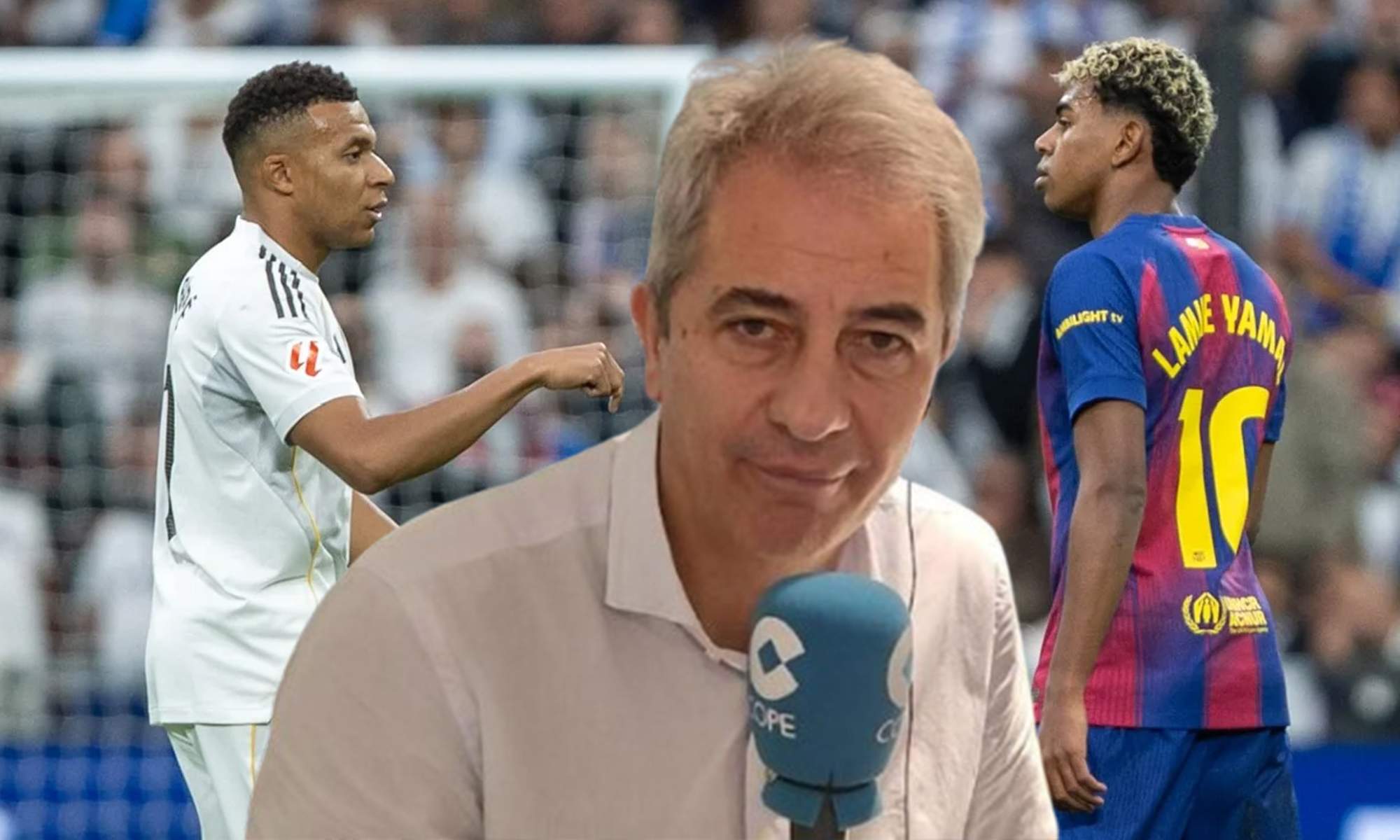 Manolo Lama en COPE y una imagen de Kylian Mbappé y Lamine Yamal en el Clásico. Manolo Lama en COPE y una imagen de Kylian Mbappé y Lamine Yamal en el Clásico.