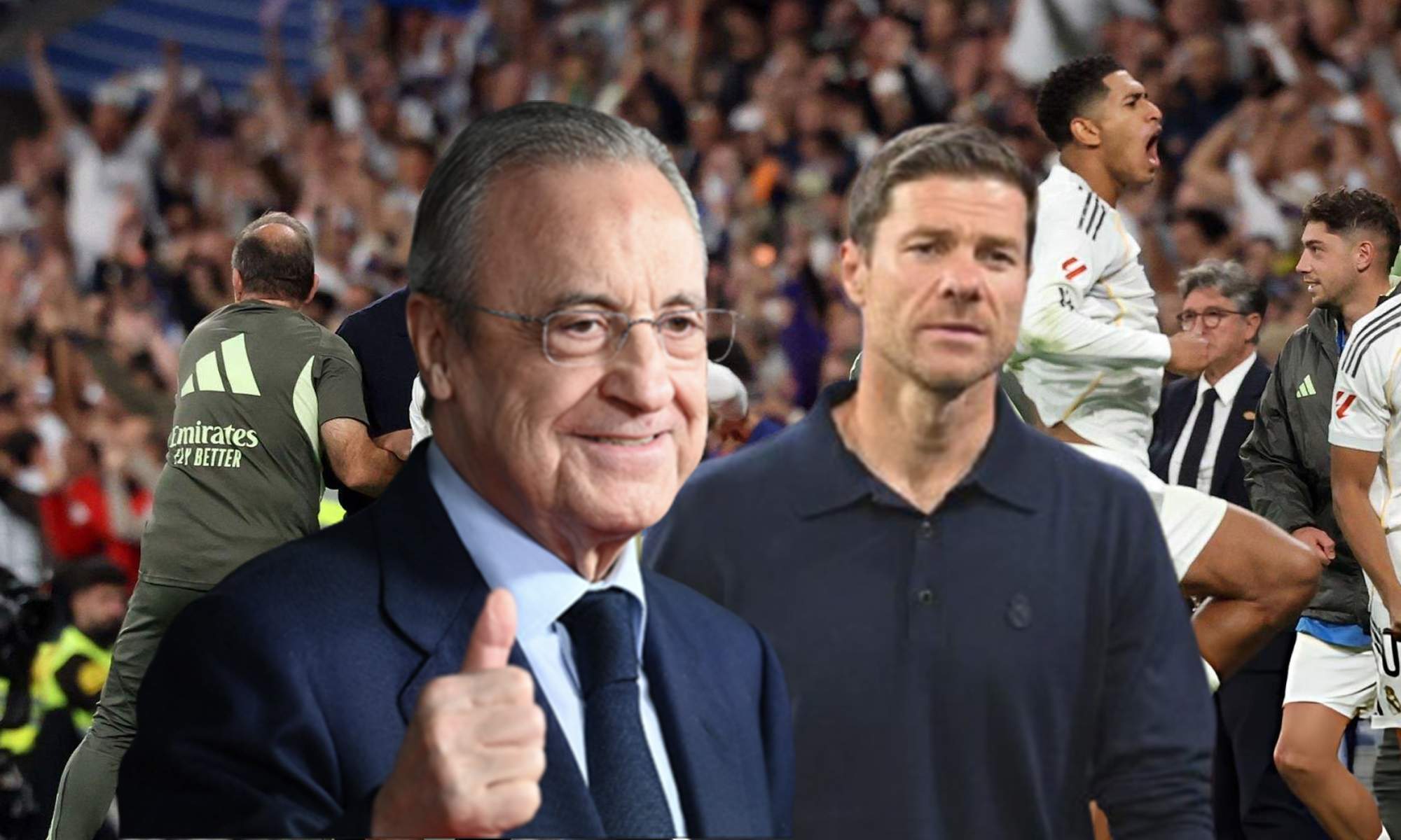 Florentino Pérez, Xabi Alonso y jugadores del Real Madrid celebrando. Florentino Pérez, Xabi Alonso y jugadores del Real Madrid celebrando.