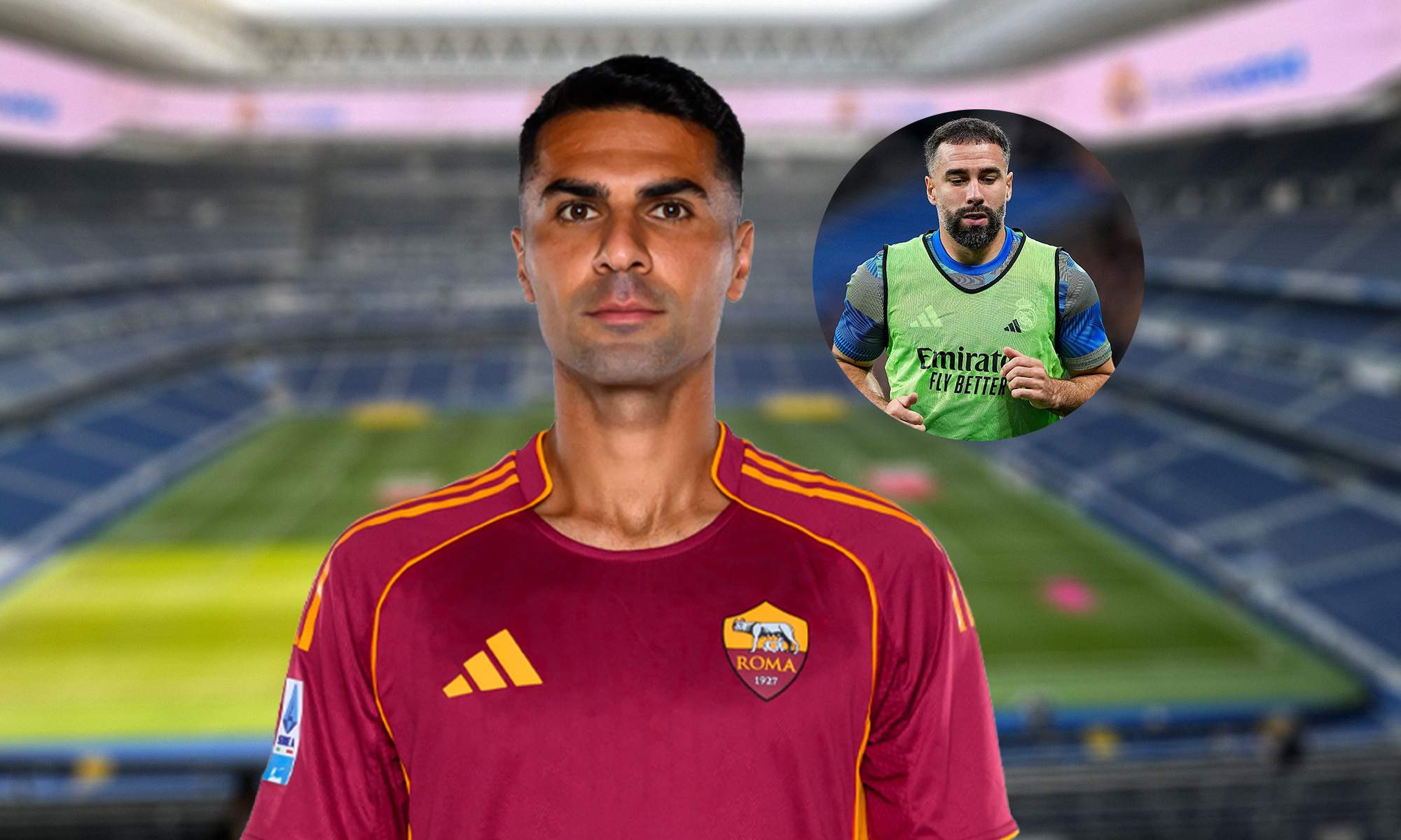 Celik con la camiseta de la Roma y una foto de Dani Carvajal. Celik con la camiseta de la Roma y una foto de Dani Carvajal.