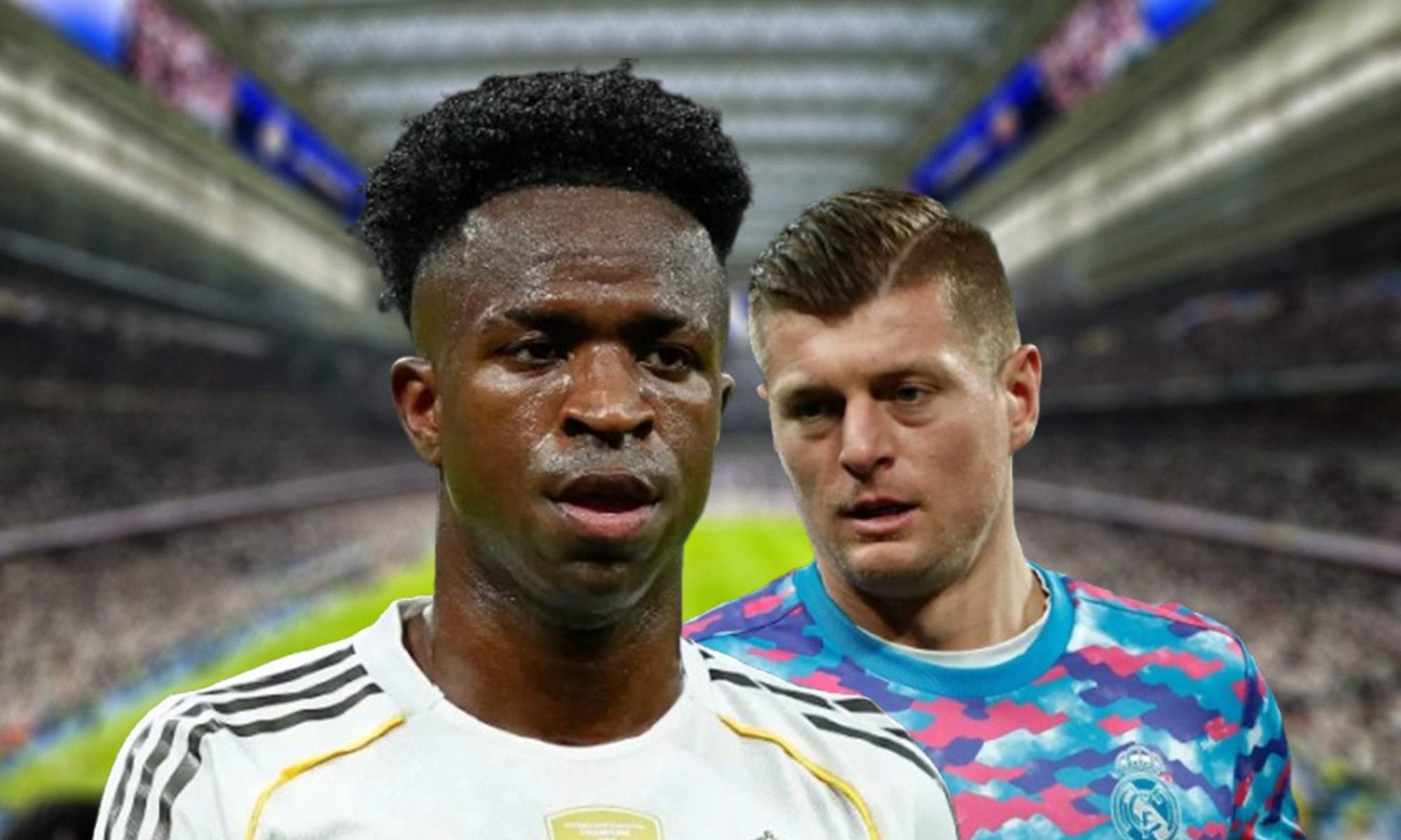 Vinícius Júnior, Toni Kroos y el Santiago Bernabéu. Vinícius Júnior, Toni Kroos y el Santiago Bernabéu.