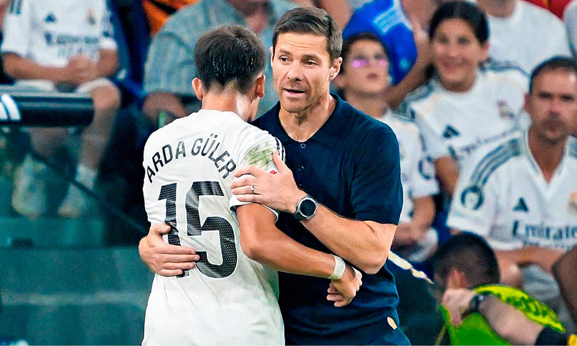 Arda Güler y Xabi Alonso en un partido del Real Madrid. Arda Güler y Xabi Alonso en un partido del Real Madrid.