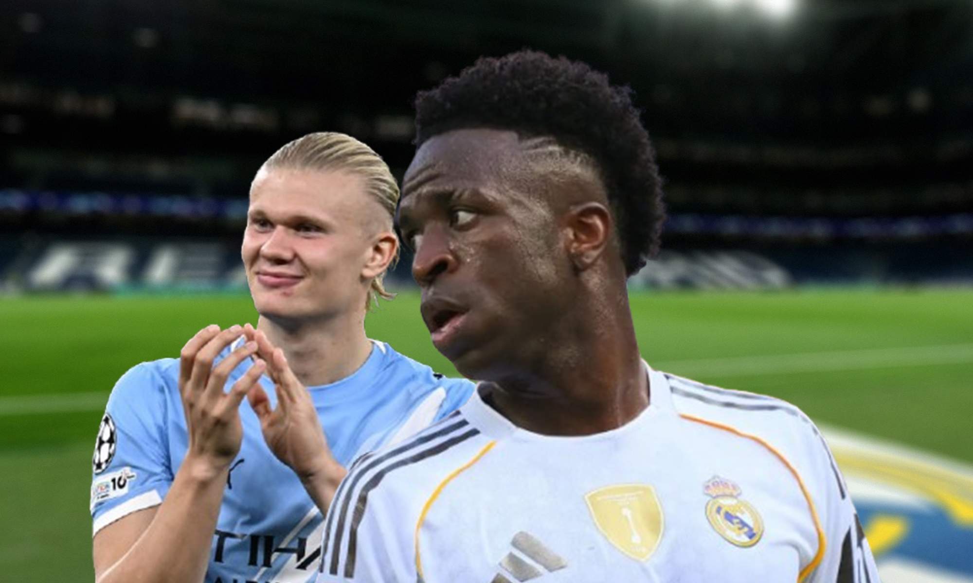 Vinícius Júnior, Erling Haaland y el Santiago Bernabéu. Vinícius Júnior, Erling Haaland y el Santiago Bernabéu.