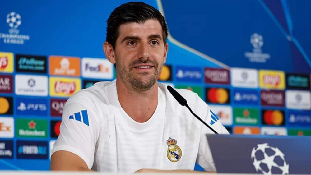 Thibaut Courtois durante la rueda de prensa previa al Real Madrid-Juventus de Turín Thibaut Courtois durante la rueda de prensa previa al Real Madrid-Juventus de Turín