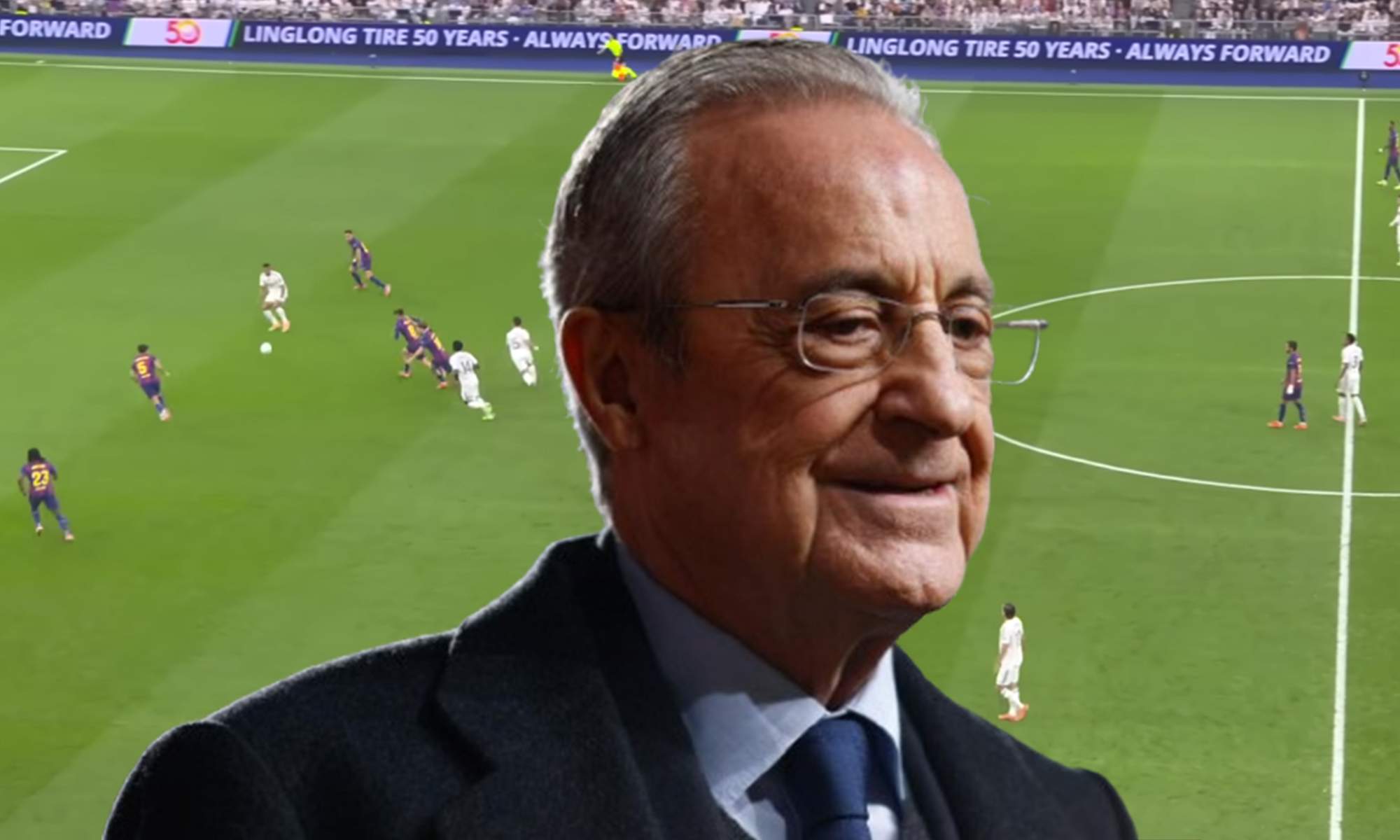 Florentino Pérez y una captura del Real Madrid - Barcelona.