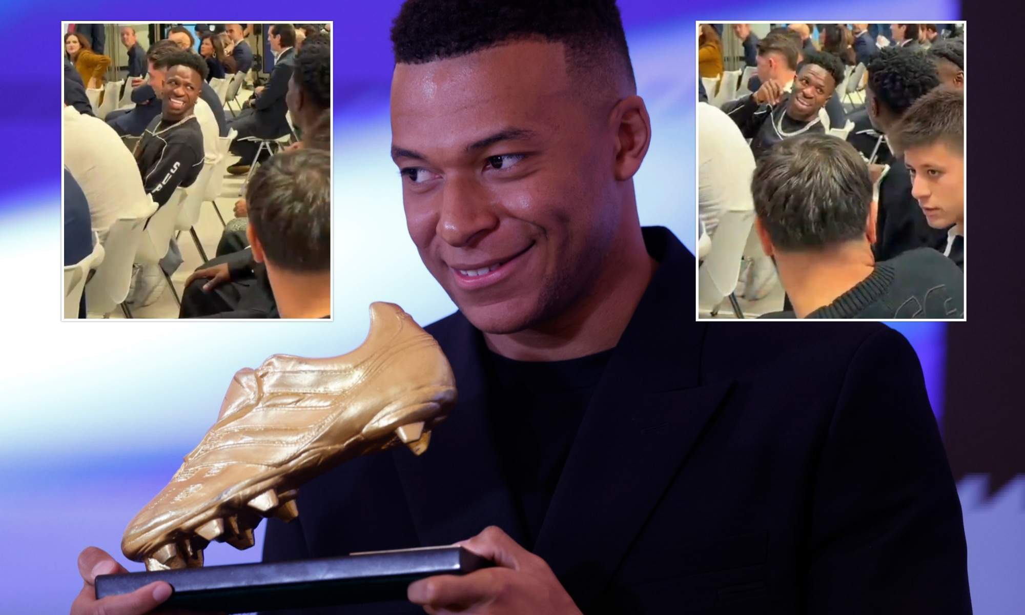 La reacción de Vinicius en la celebración de la Bota de Oro de Mbappé: "Está..."