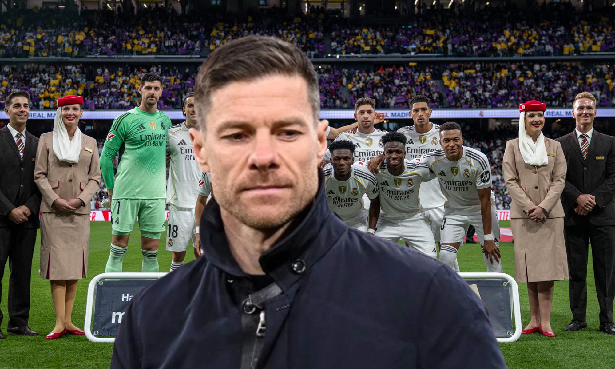 Xabi Alonso y un once del Real Madrid. 