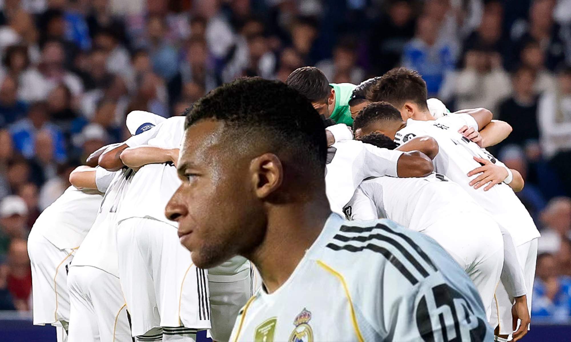 Kylian Mbappé y varios jugadores del Real Madrid.