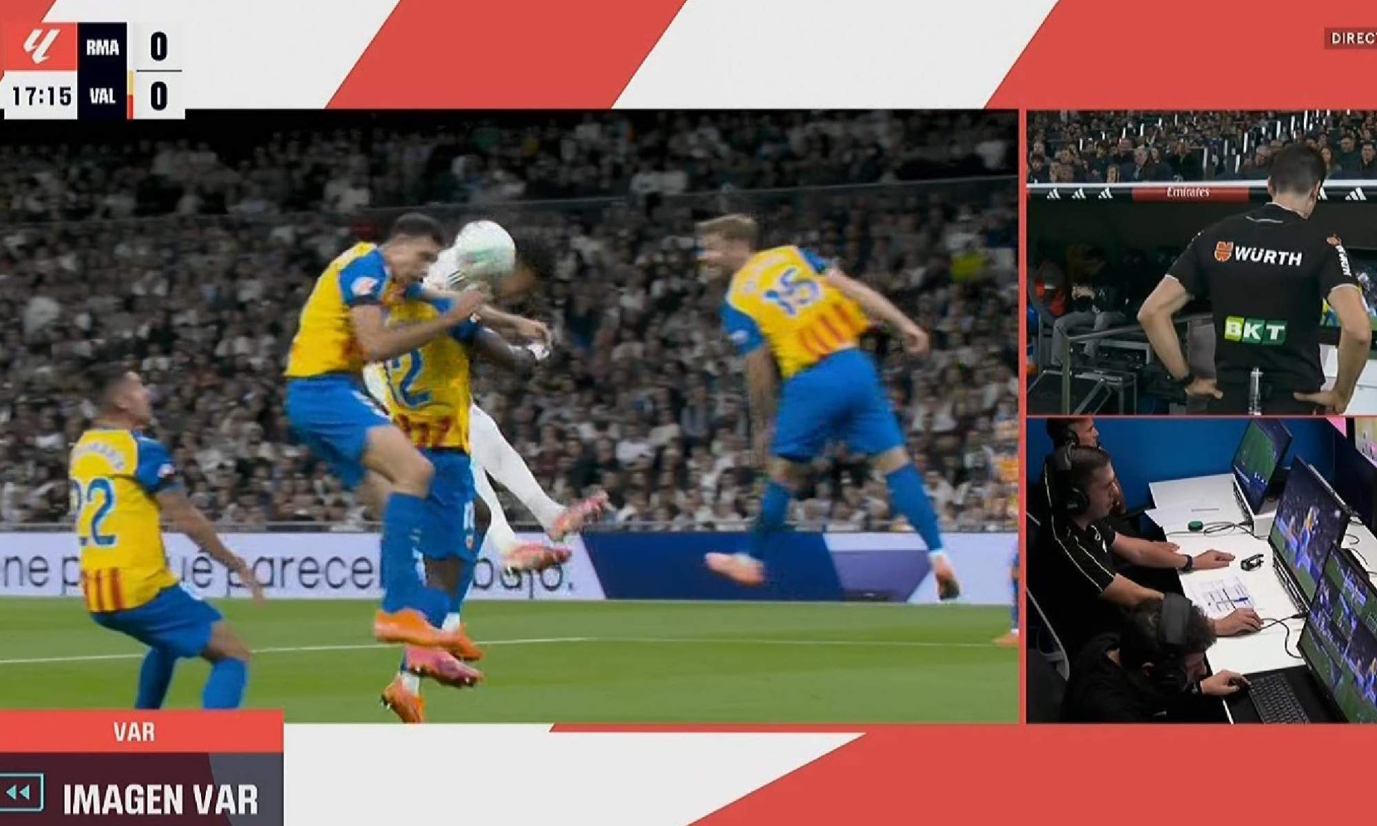 El audio VAR del penalti del 1-0 del Real Madrid al Valencia: "En mi opinión..."