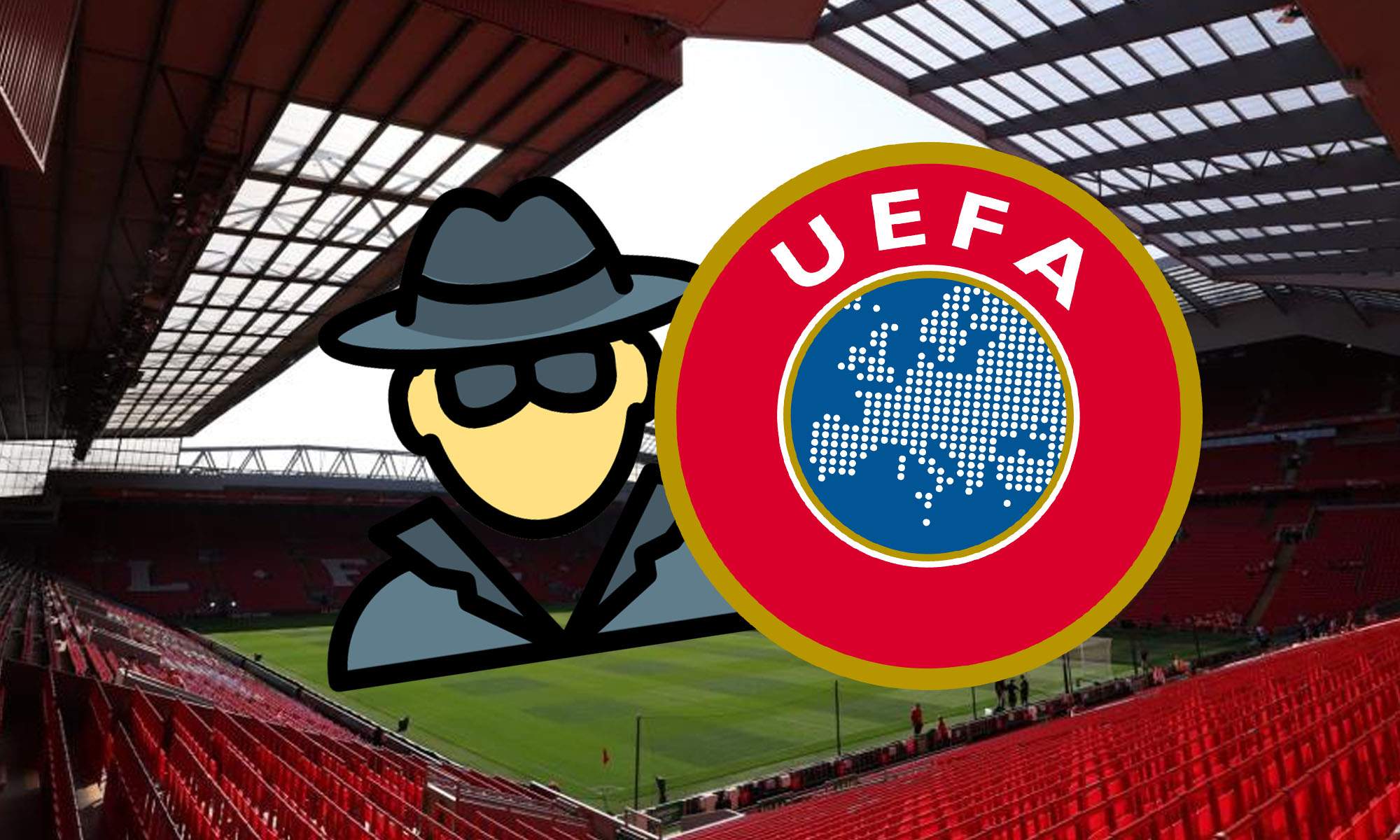 Anfield con icono de espia y logo UEFA