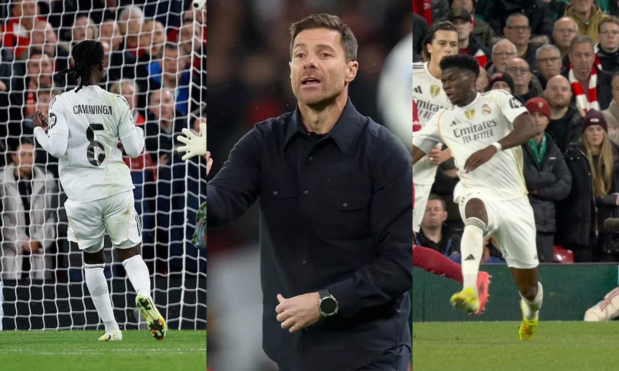 Xabi Alonso, muy enfadado con Eduardo Camvinga y Aurelién Tchouameni después de las faltas 'regaladas' al Liverpool.