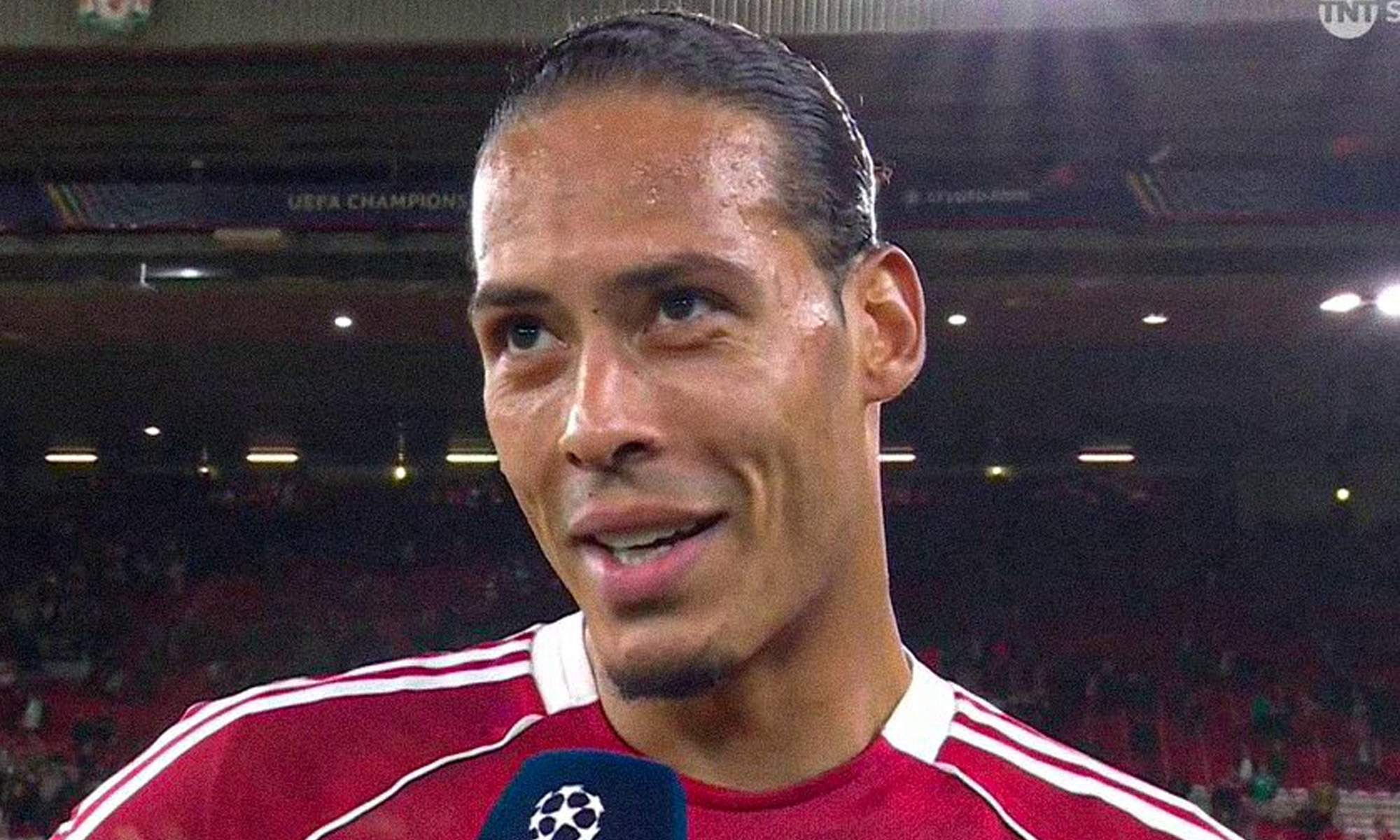 Van Dijk hablando con TNT Sports después del Liverpool - Real Madrid. 