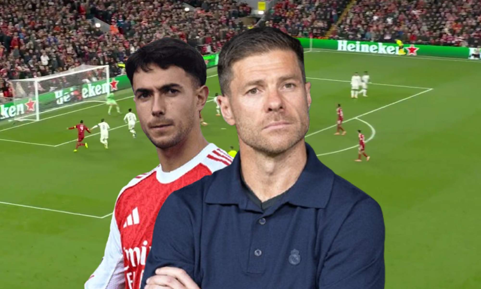 Xabi Alonso, Martín Zubimendi y una captura del Liverpool - Real Madrid.