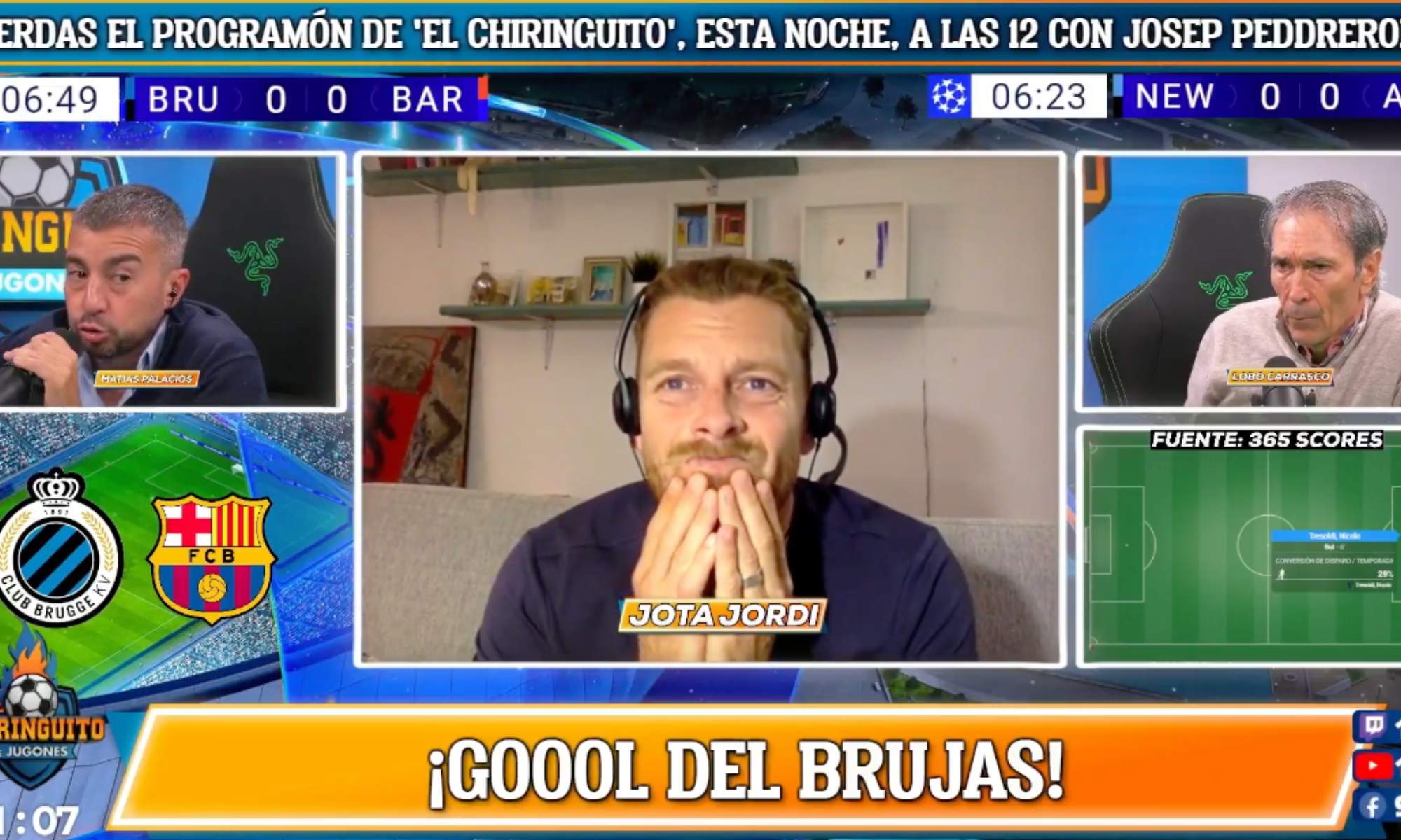 Jota Jordi no está encajando nada bien el sopapo que se está llevando el Barça en su visita a Brujas.