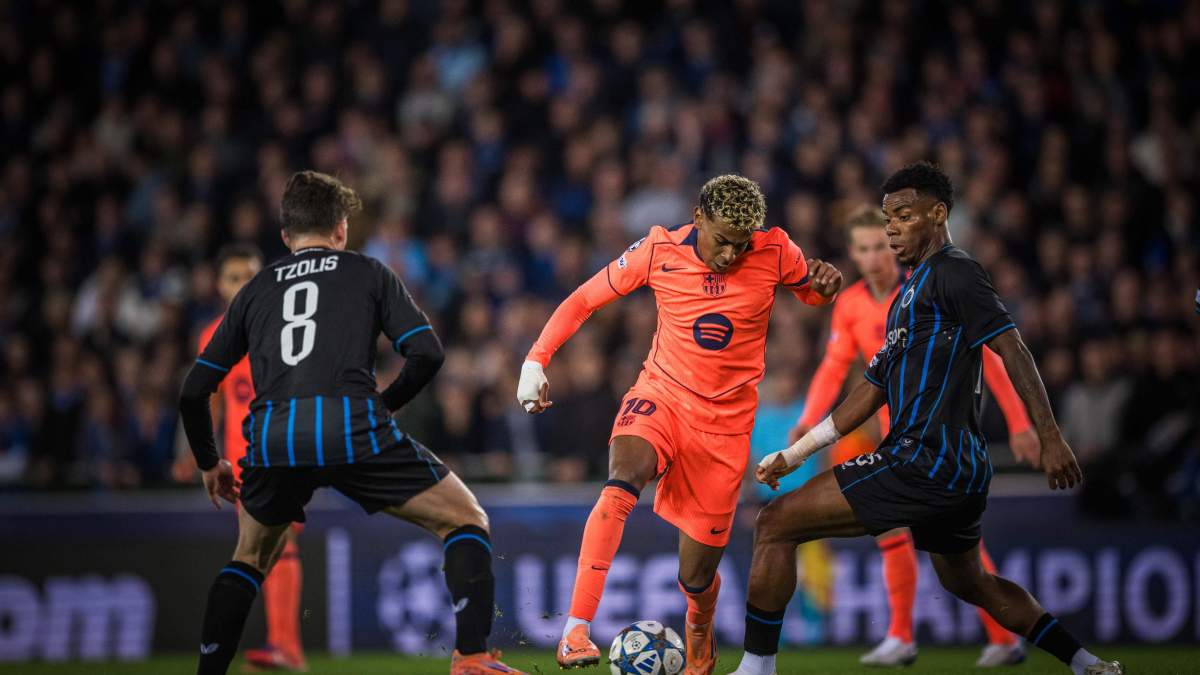 Lamine Yamal jugando contra el Brujas. Lamine Yamal jugando contra el Brujas.