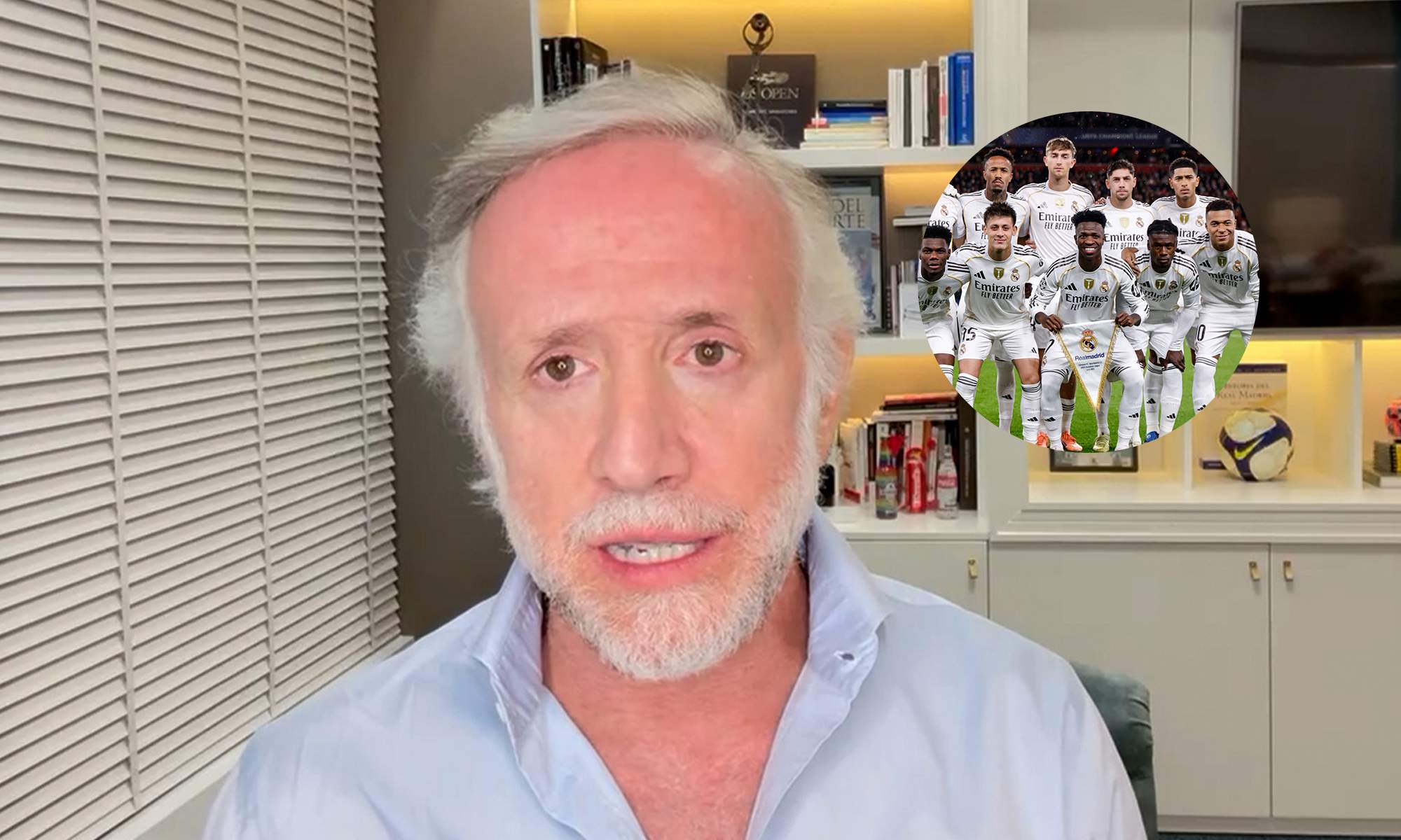 Eduardo Inda y una foto del once del Real Madrid en Anfield.