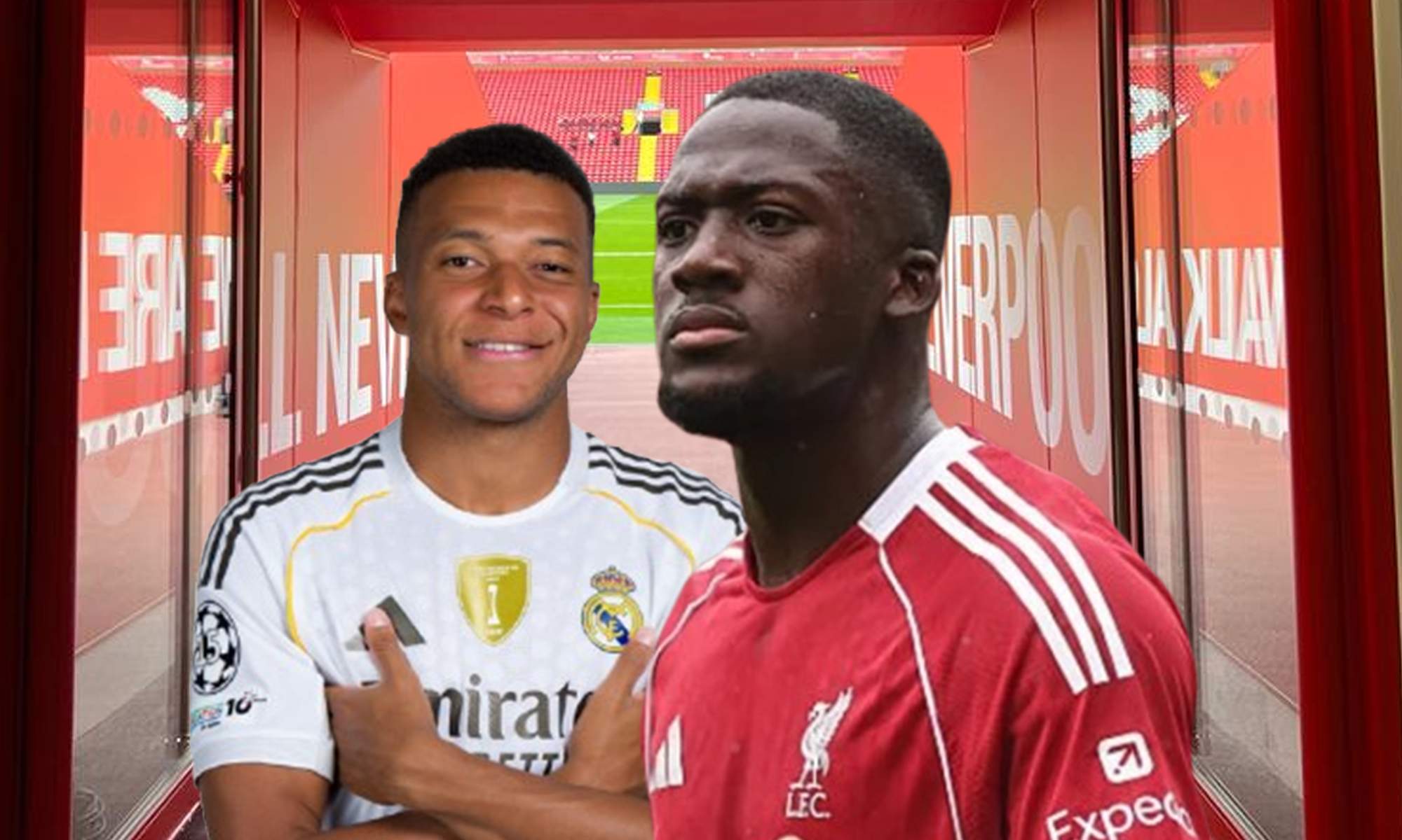 Ibrahima Konaté, Kylian Mbappé y Anfield, estadio del Liverpool.