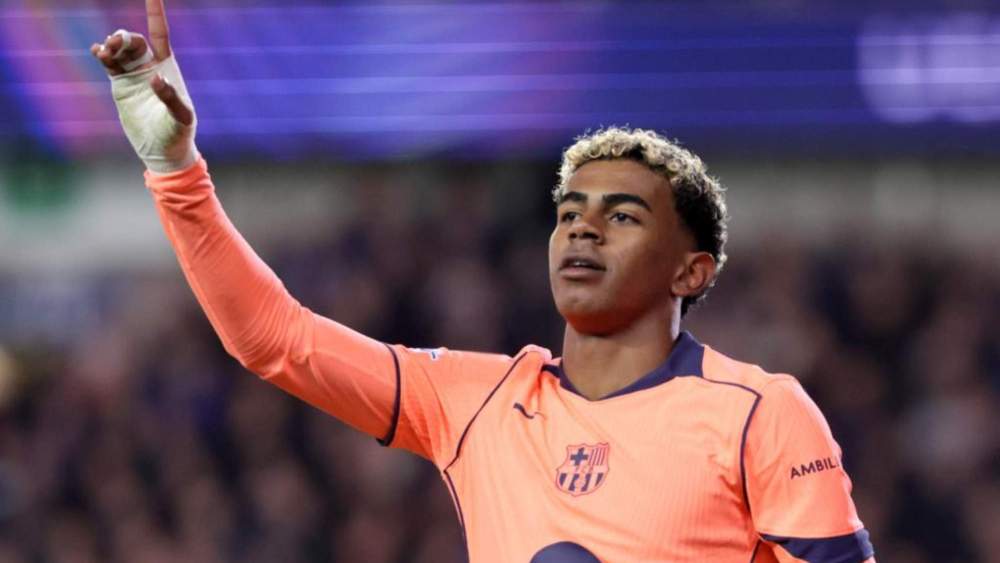 Lamine Yamal, celebrando uno de los goles que anotó este miércoles al Brujas. Lamine Yamal, celebrando uno de los goles que anotó este miércoles al Brujas.