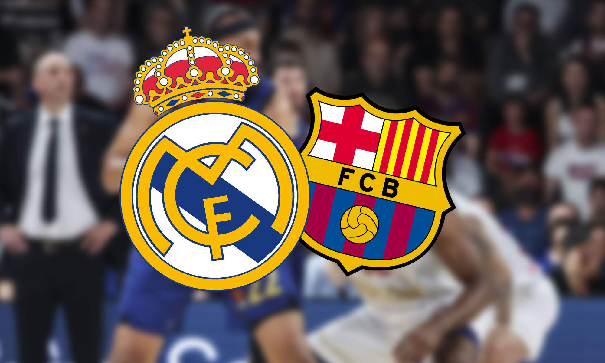 Escudos Real Madrid y Barcelona con fondo Euroliga