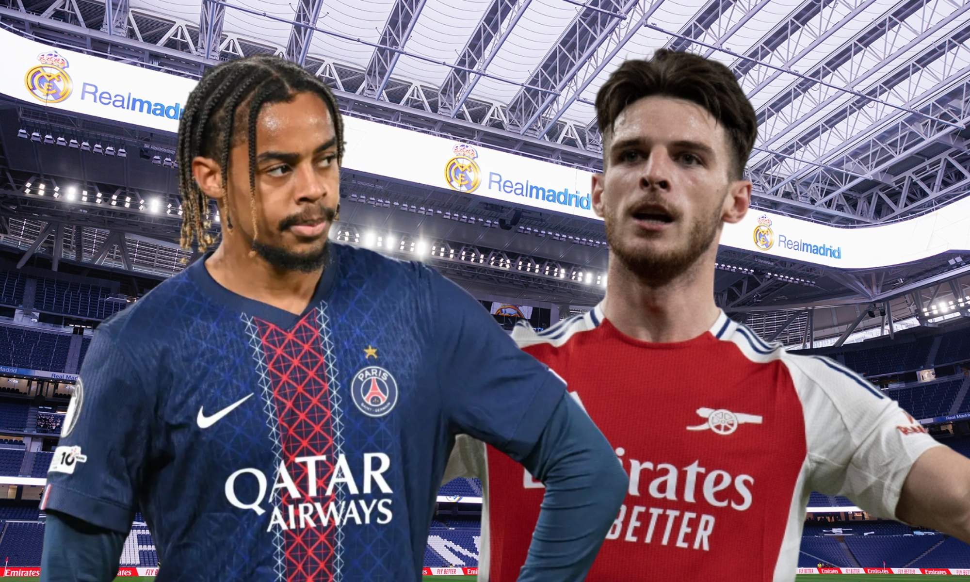 Bradley Barcola y Declan Rice podrían estar en la órbita del Real Madrid de cara al mercado estival de 2026.