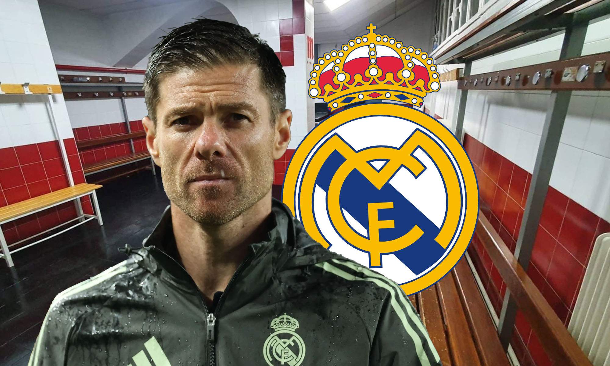 Xabi serio con escudo Real Madrid y vestuario Vallecas