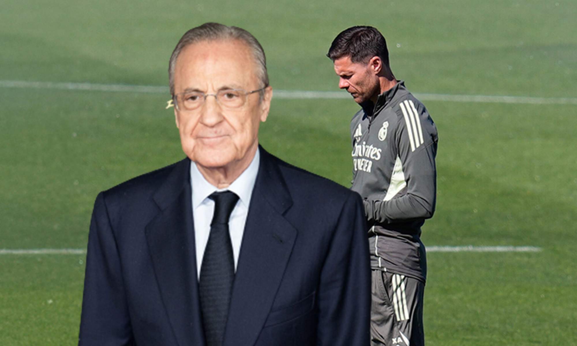 Florentino Pérez y una foto de Xabi Alonso.