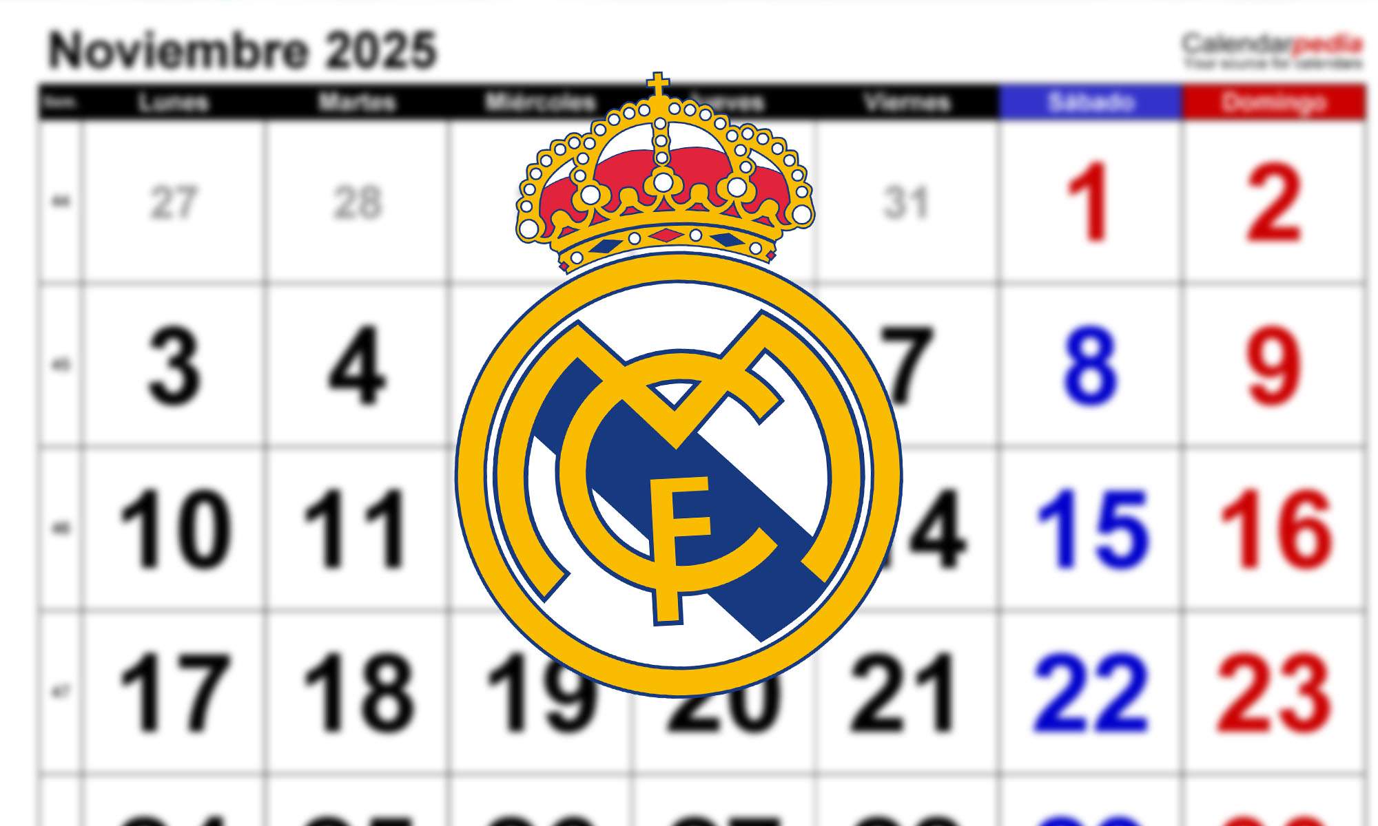Calendario noviembre 2025 con escudo Real Madrid
