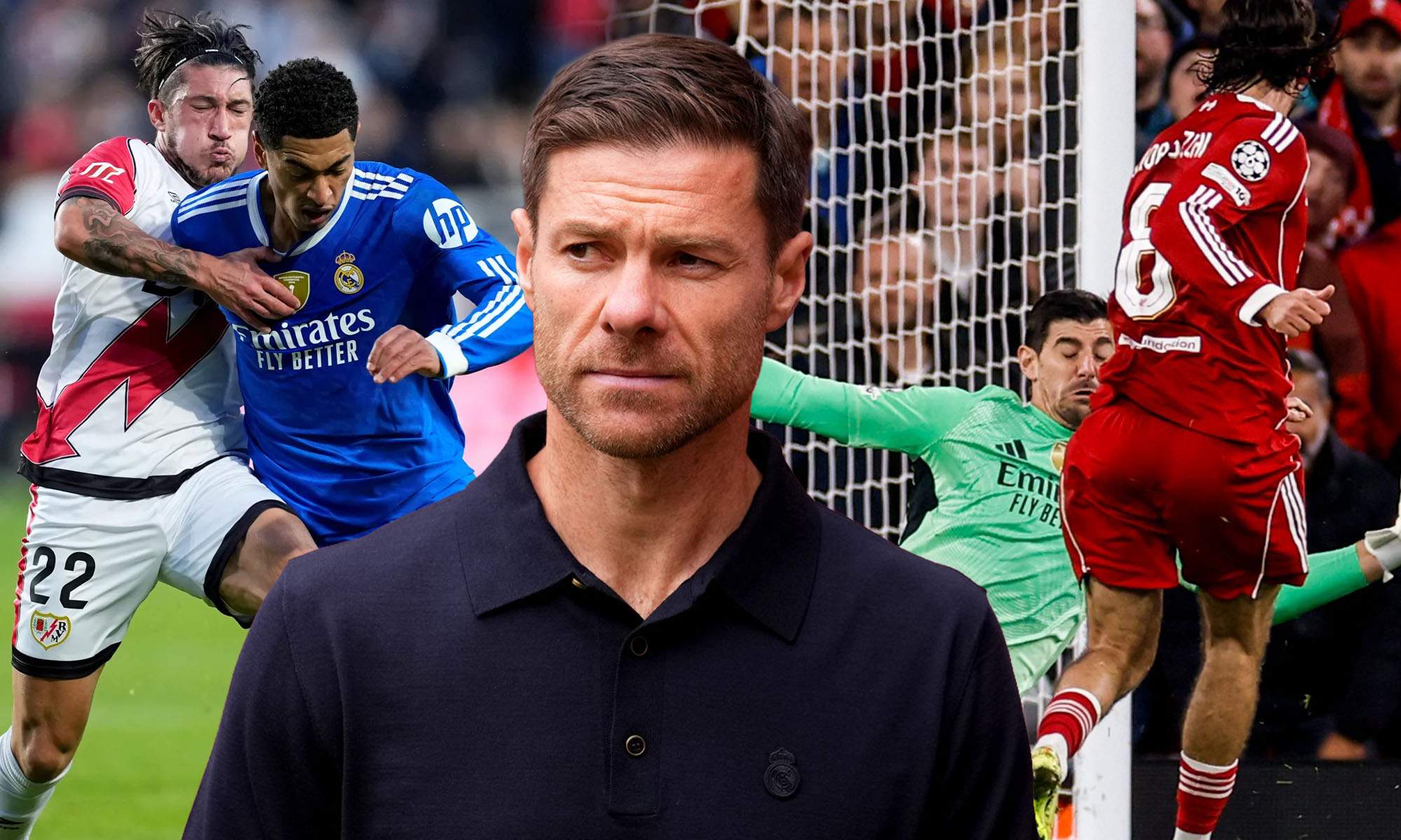 Xabi serio con partidos del Real Madrid de fondo