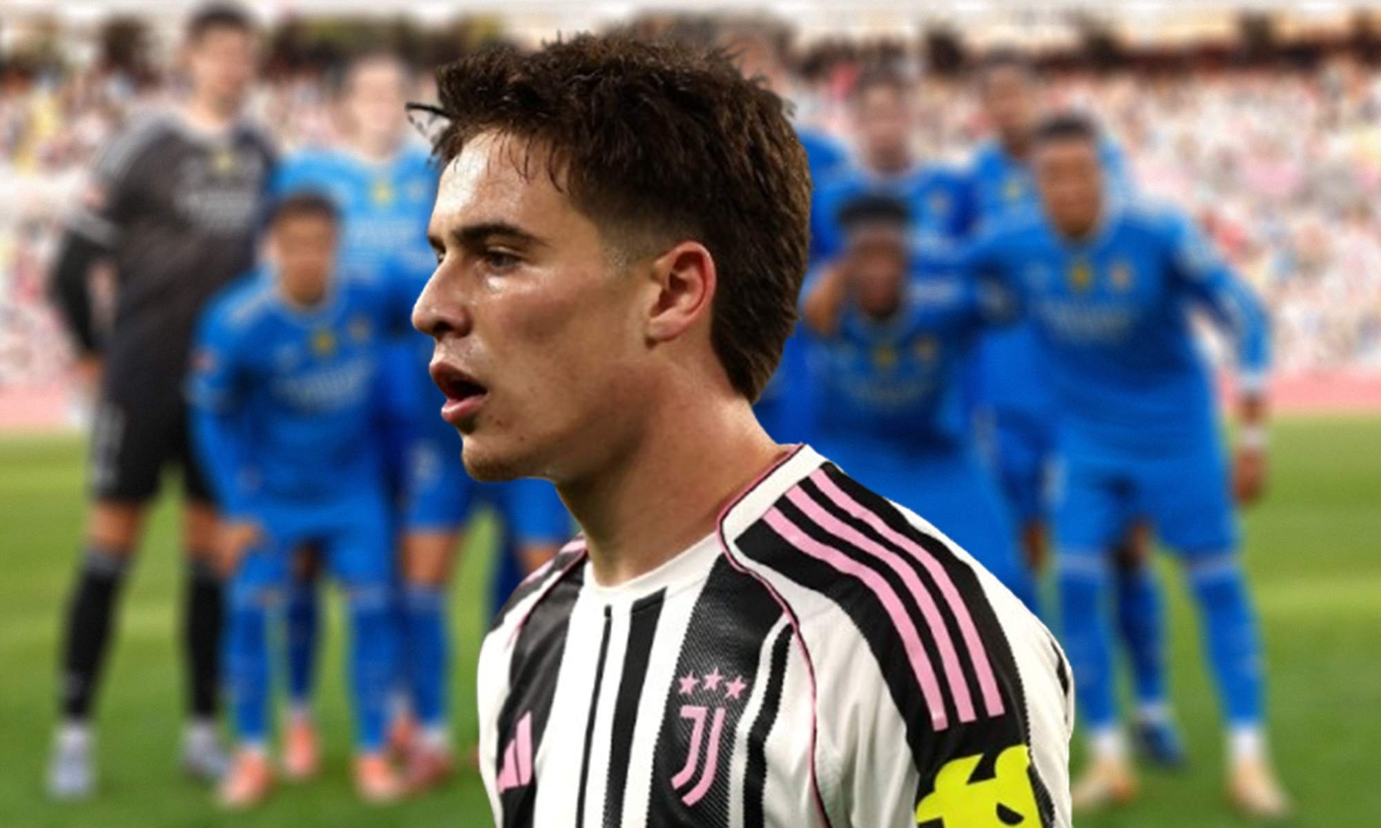 Yildiz con la camiseta de la Juventus y un once del Real Madrid. 