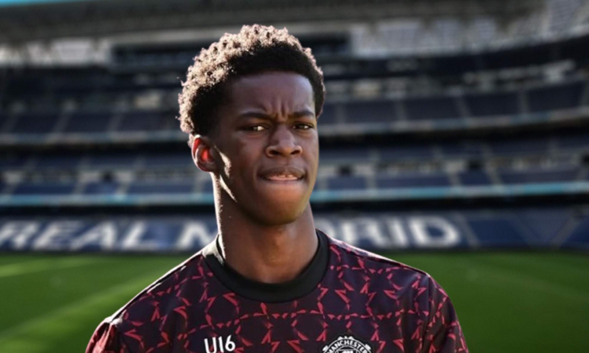 Darlington Osuchukwu, portero del Manchester United y el Santiago Bernabéu. Darlington Osuchukwu, portero del Manchester United y el Santiago Bernabéu.