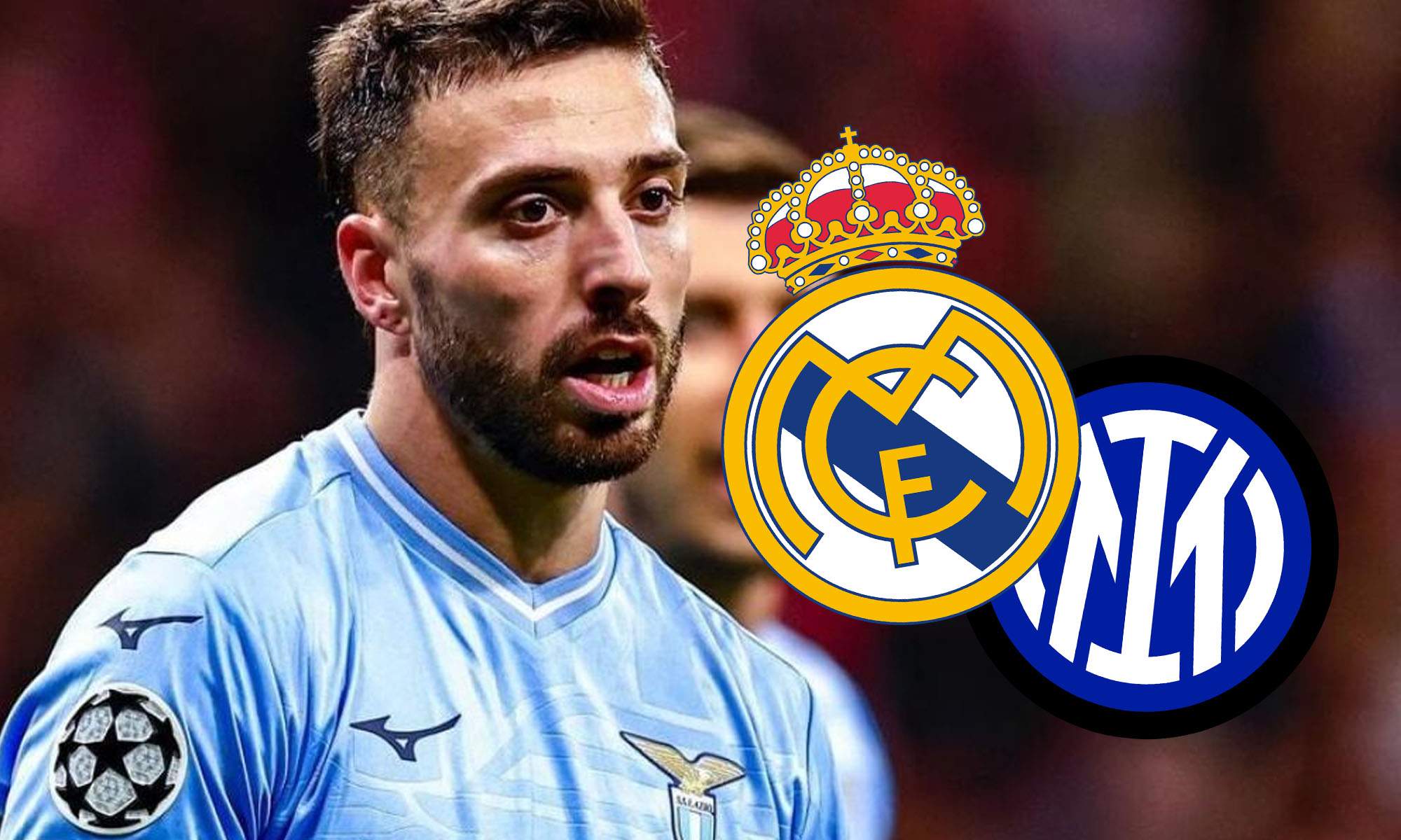 Mario Gila con escudo Real Madrid e Inter