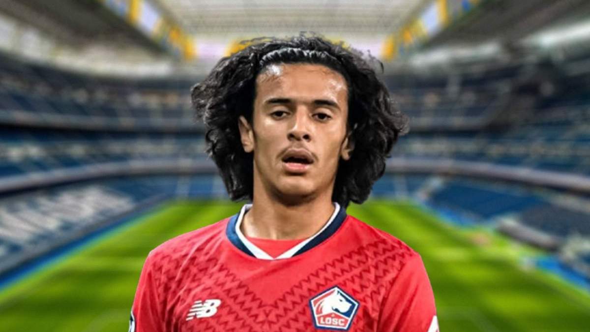 Ayyoub Bouaddi con la camiseta del Lille y el Santiago Bernabéu.