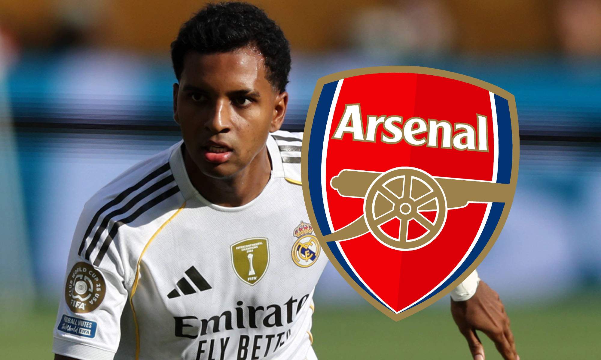 Rodrygo con escudo del Arsenal