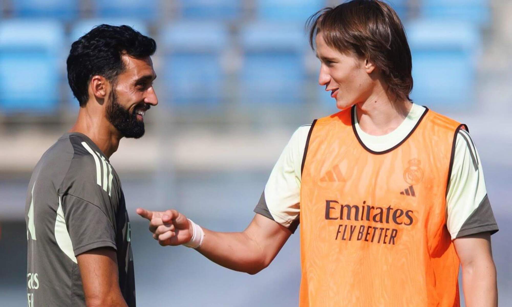 Álvaro Arbeloa y Joan Martínez, durante un entrenamiento de este verano en Valdebebas.
