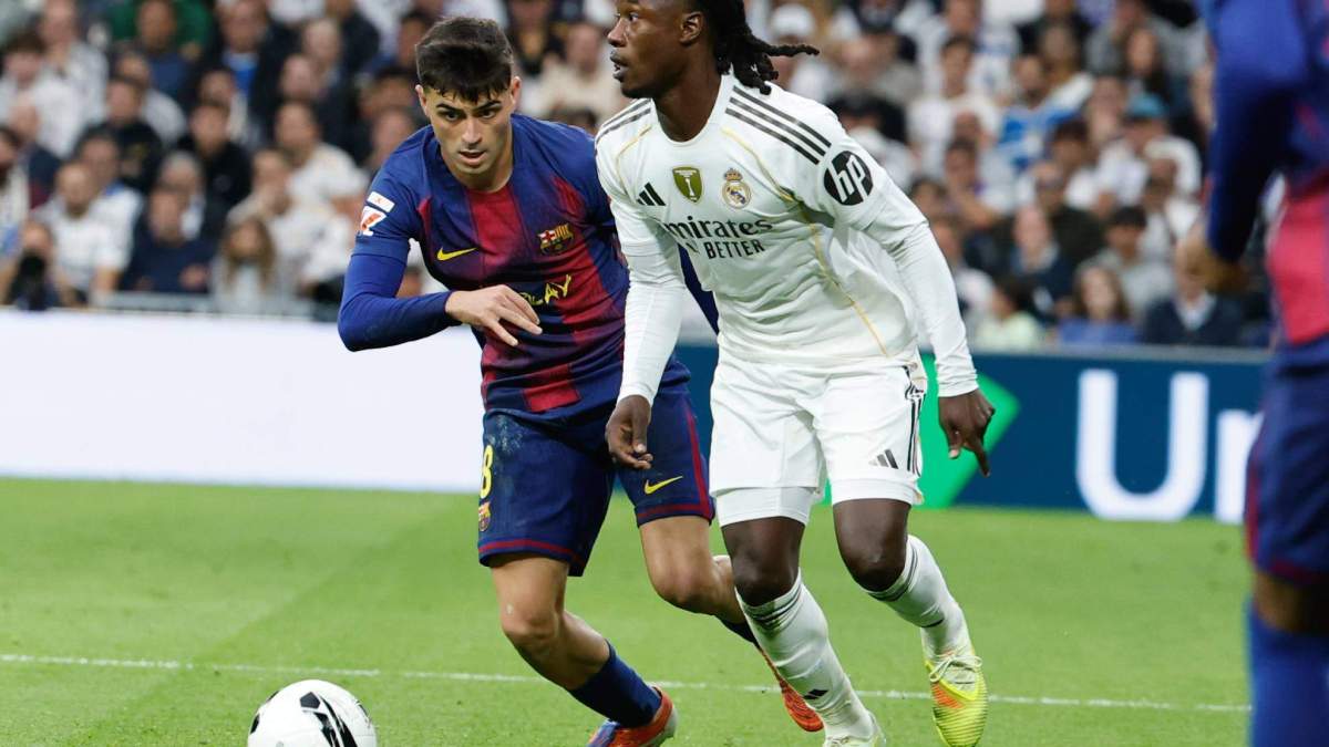 Eduardo Camavinga jugando contra el Fútbol Club Barcelona. Eduardo Camavinga jugando contra el Fútbol Club Barcelona.
