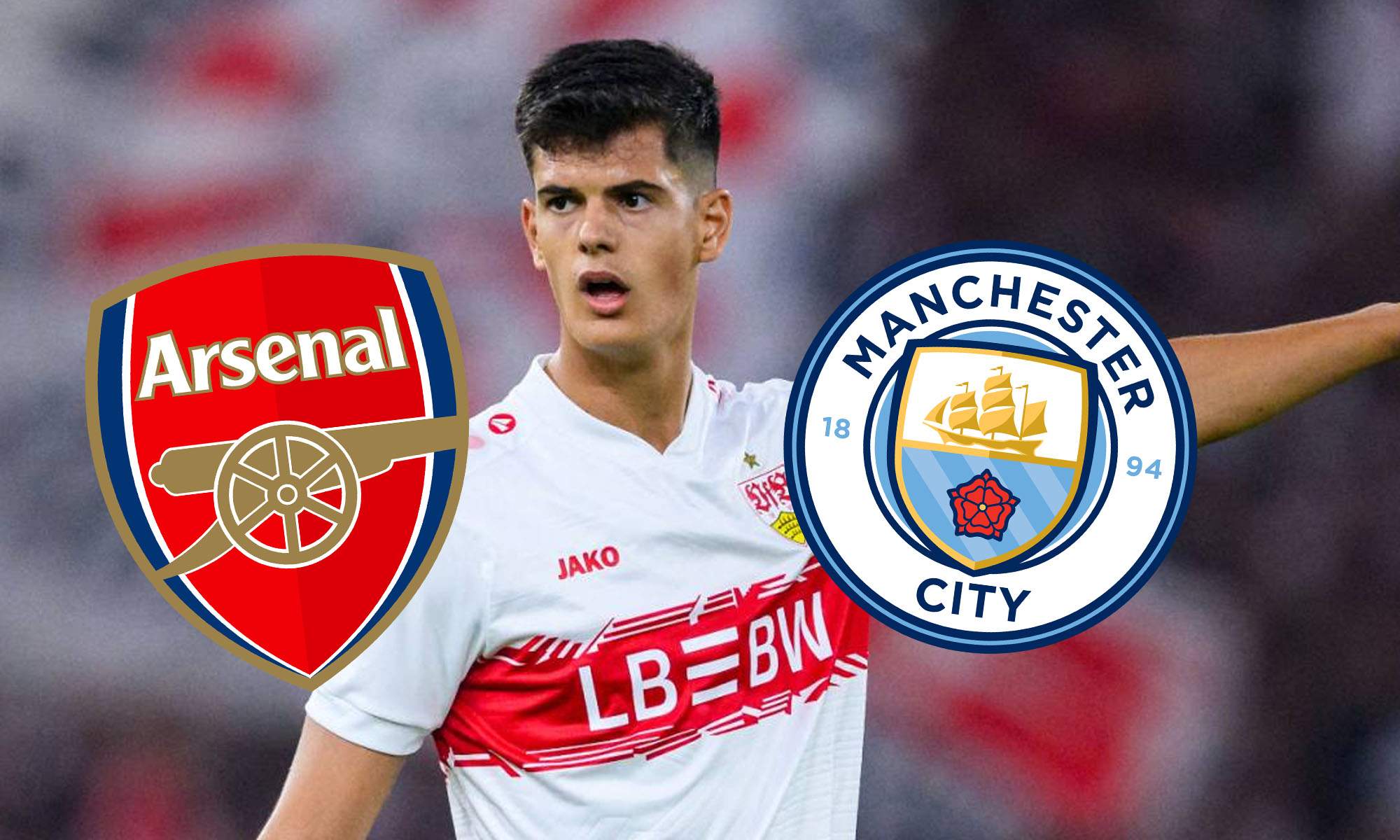 Chema Andrés con escudos Arsenal y Manchester City