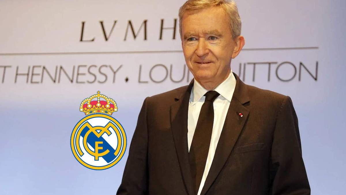  Bernard Arnault, presidente de Louis Vuitton, y el escudo del Real Madrid.