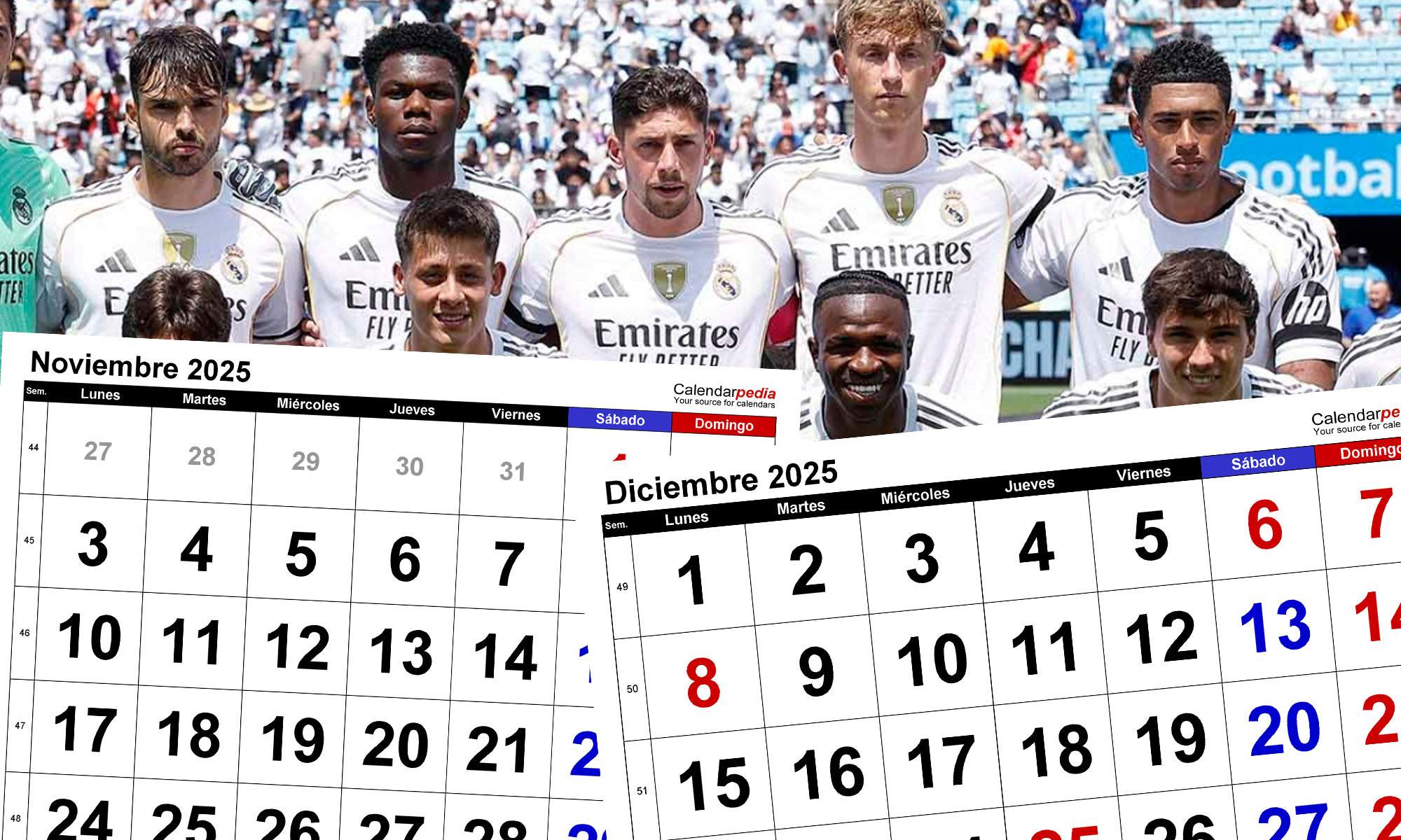 Real Madrid con calendarios Noviembre y Diciembre